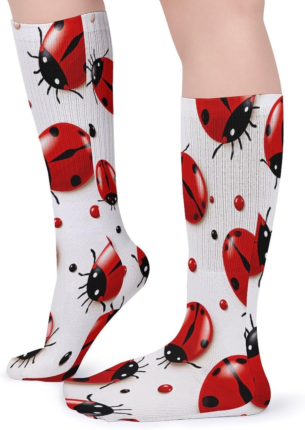 Red Ladybug Knee High Socks Cozy Knee High Socks Soft Mid-Length Sock for All Seasons Daily Wear Adult
