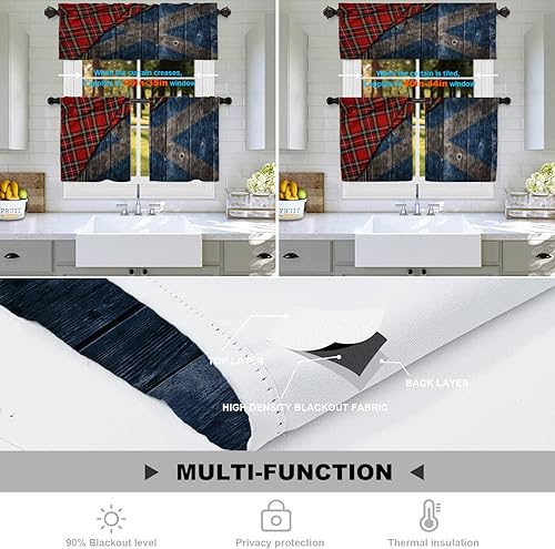 Miniatura 10 de Batmerry Cortinas de madera marrón, pintadas de madera rústica, tratamiento de ventana de madera rústica, cortina corta de cocina multicapa de