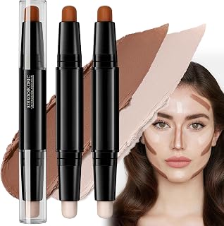 2PCS Ivory & Dark Brown Dual-Ended Contour & Highlighter Stick Set – Creamy Waterproof Sculpting & Illuminating Makeup for Natural Finish on Light to Dark Skin, Long-Lasting, Portable Retractable Duo