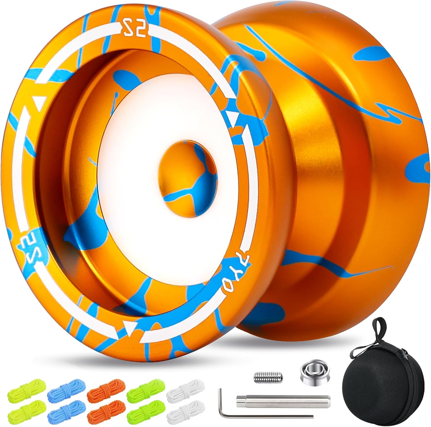 S2 Dual Function Yoyo Professional Yoyo for Kids Beginner, Professional Responsive Yo Yo for Adults with Bearing Kits, Case, 10 Yo-yo Strings - Gold Blue