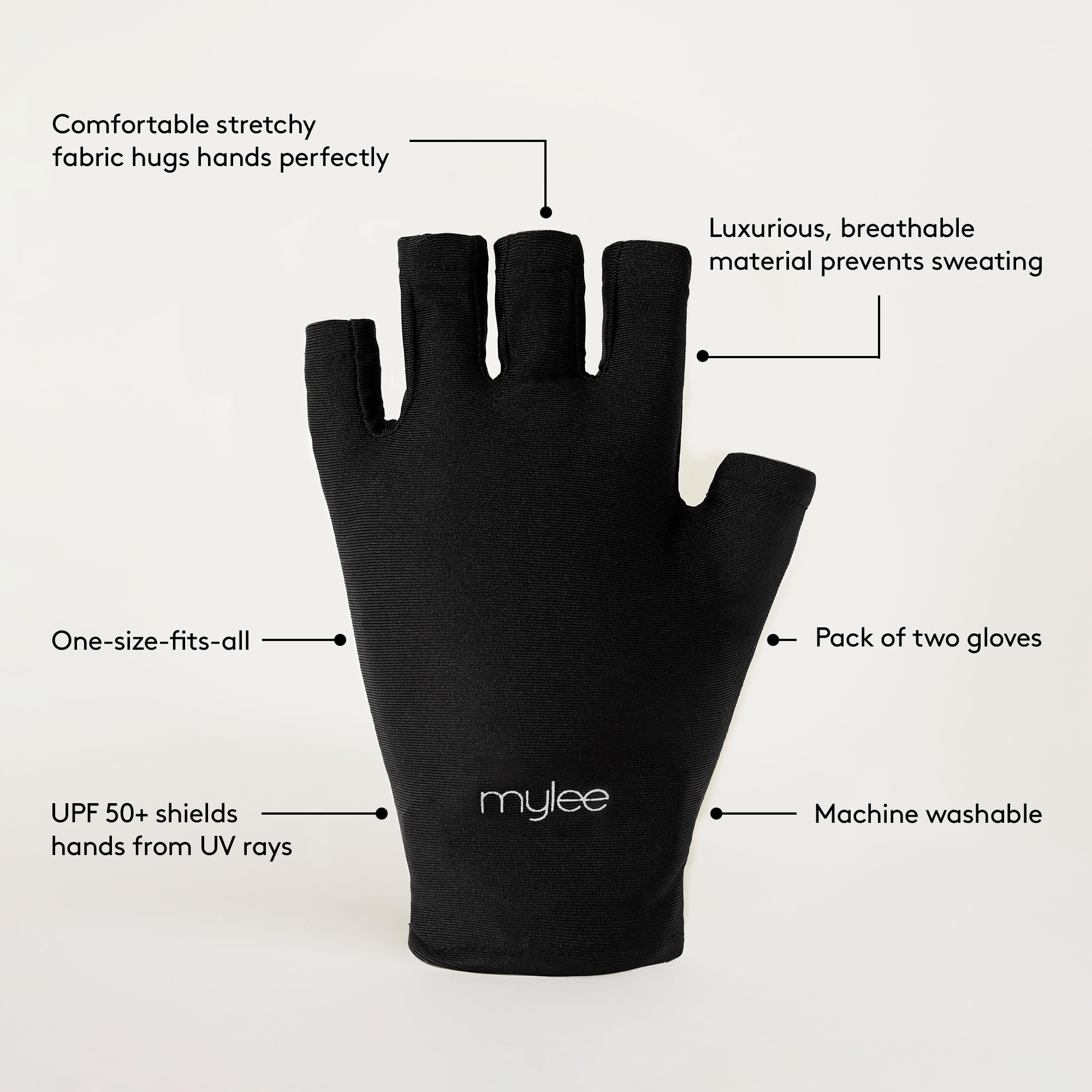 Mylee Guanti Protezione Raggi UV per Manicure Gel, 2x Guanti Neri Senza Dita per Smalto Semipermanente con Protezione UV UPF 50+, per Proteggere la Pelle Durante Manicure in Gel con Lampada per Unghie