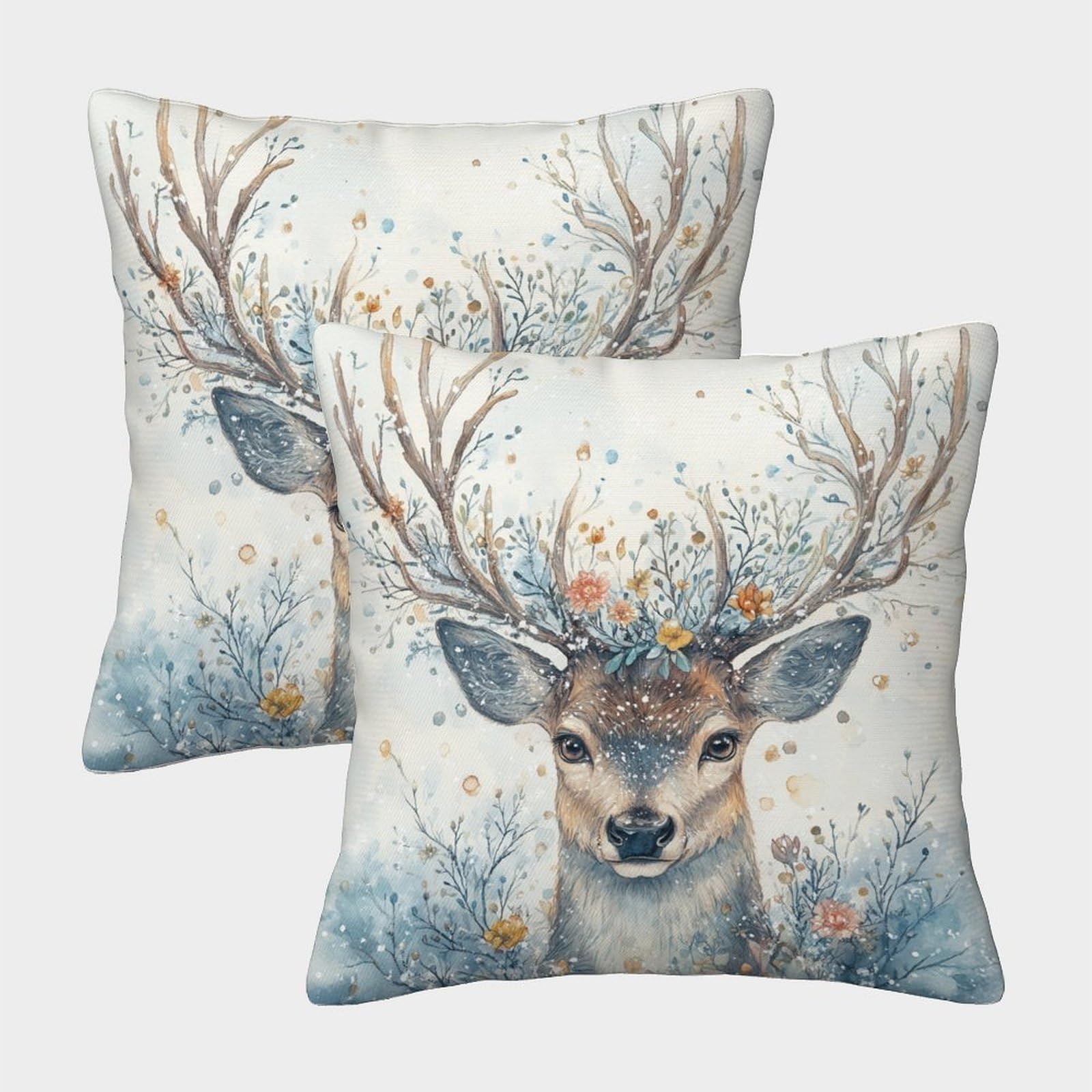 kaiyun 2 Pack 3D Deer with Big Antlers Cushion 3D Watercolor Style Soft Touch Pillowcase,sofa Chair Home Furnishings 50x50cm