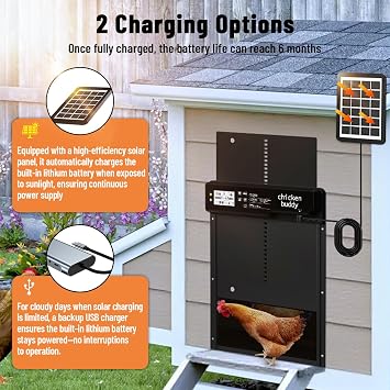 Automatic Chicken Coop Door Solar Powered Extra Large 10 x 14.3 LCD Display Automatic Chicken Door with 4 Modes Timer & Light Sensor, Aluminum Alloy Chicken Door
