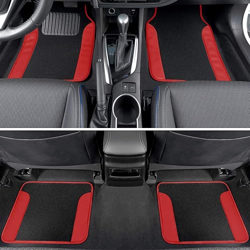 Miniatura 4 de BDK Juego completo de fundas de asiento de coche rojas con alfombrillas a juego para automóvil, fundas de asiento universales delanteras y fundas de
