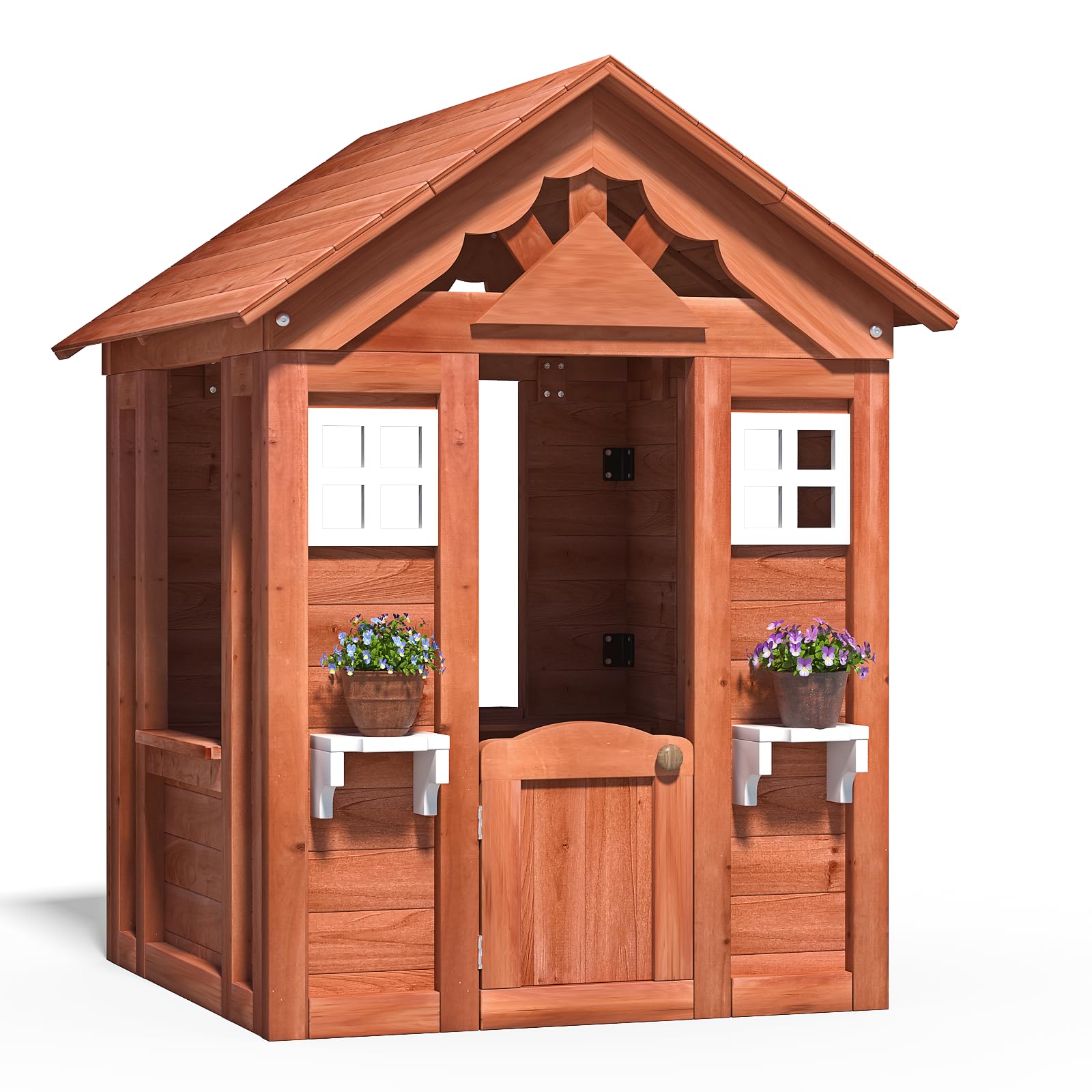 Kids Outdoor Playhouse Outside Game House Outdoor Playset for Ages 3-10 Toddler Boys Girls Wooden Adventures Cottage for Backyard Garden Lawn Patio (Natural Wood Color, 39)