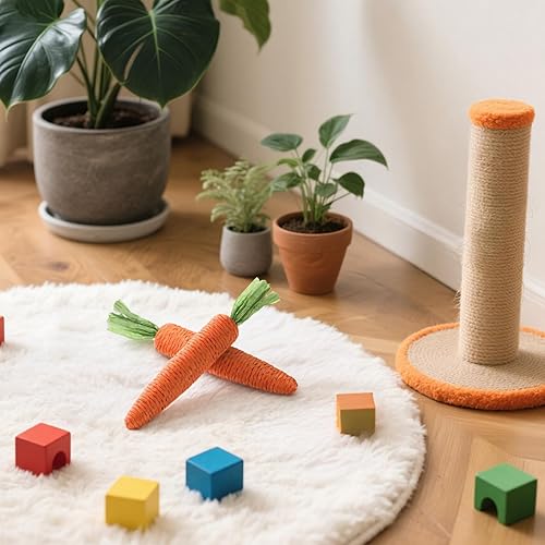Miniatura 6 de 2 piezas de juguetes de dentición para gatos de interior, juguete masticable de sisal natural, juguetes de dentición de gato, zanahoria naranja,