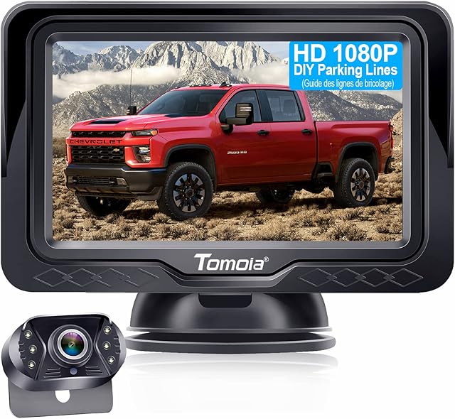 Reversing Camera HD 1080P Dash Monitor Screen Rear View Reverse Cam Kit Parking System for Car Truck Van Caravan Waterproof Night Vision DIY Gridlines Tomoia T1