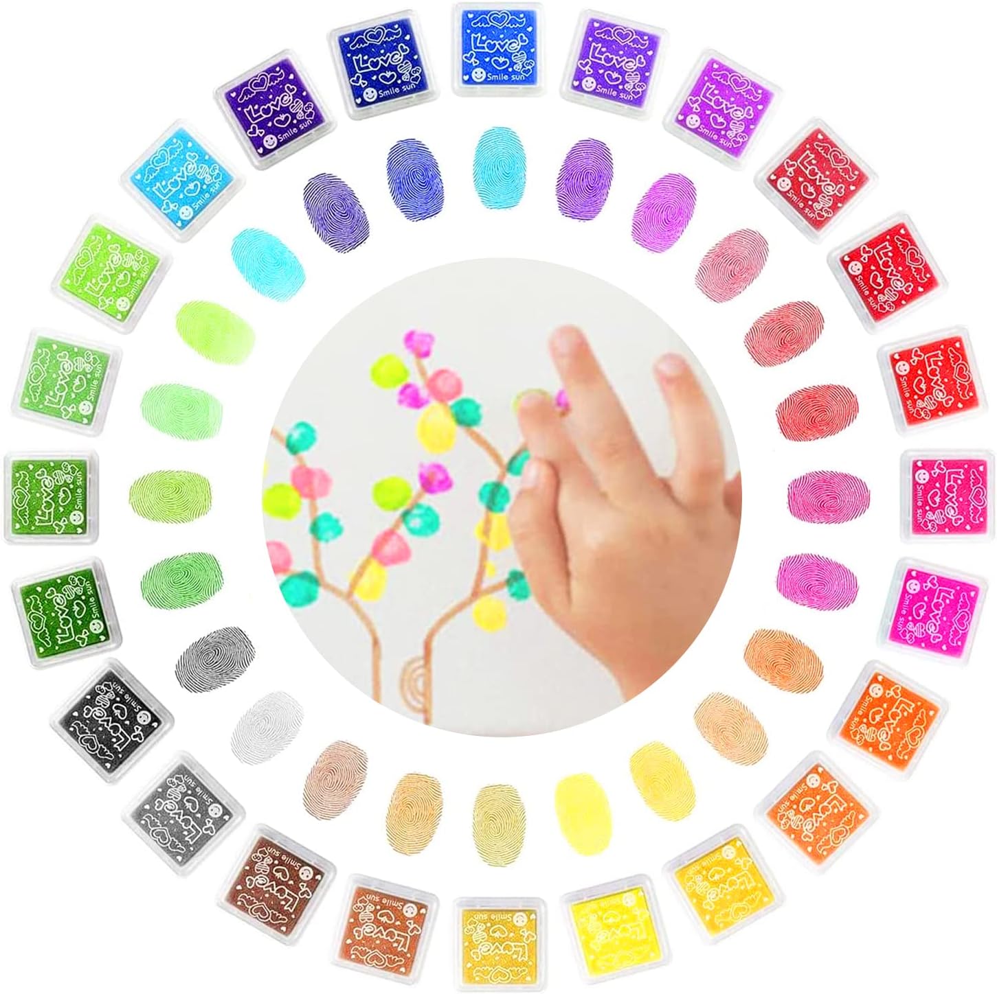Fokelyi 24 Pack Ink Pad, Coloured Fingerprint Ink Pad for Kids, Non