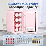 YASHE Mini Fridge, 6 Liter/8 Cans 110V AC/DC Portable Thermoelectric Cooler Refrigerators for Bedroom, Skincare, Beverage, Office, Dorm Room and Car, Pink