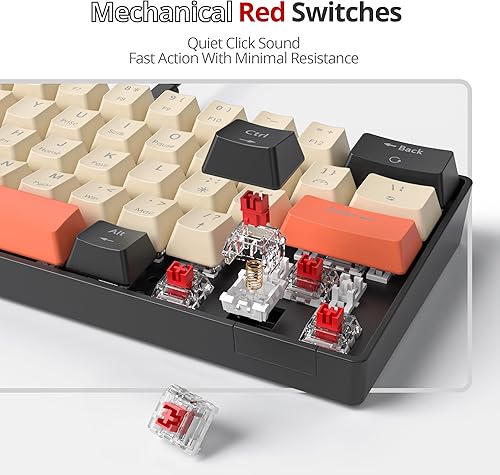 Miniatura 4 de Teclado mecánico 60% en blanco y negro, compacto 60% teclado para juegos, retroiluminación RGB, 61 teclas interruptores rojos, mini teclado, teclado