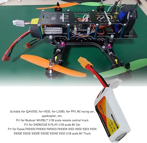 Miniatura 3 de Luqeeg Lipo - Batería Lipo de 7.4 V, 850 mAh, 70 C 2S, batería Lipo con enchufe XT60, accesorio para QAV250 Quadcopter 1 18 Escala RC Truck