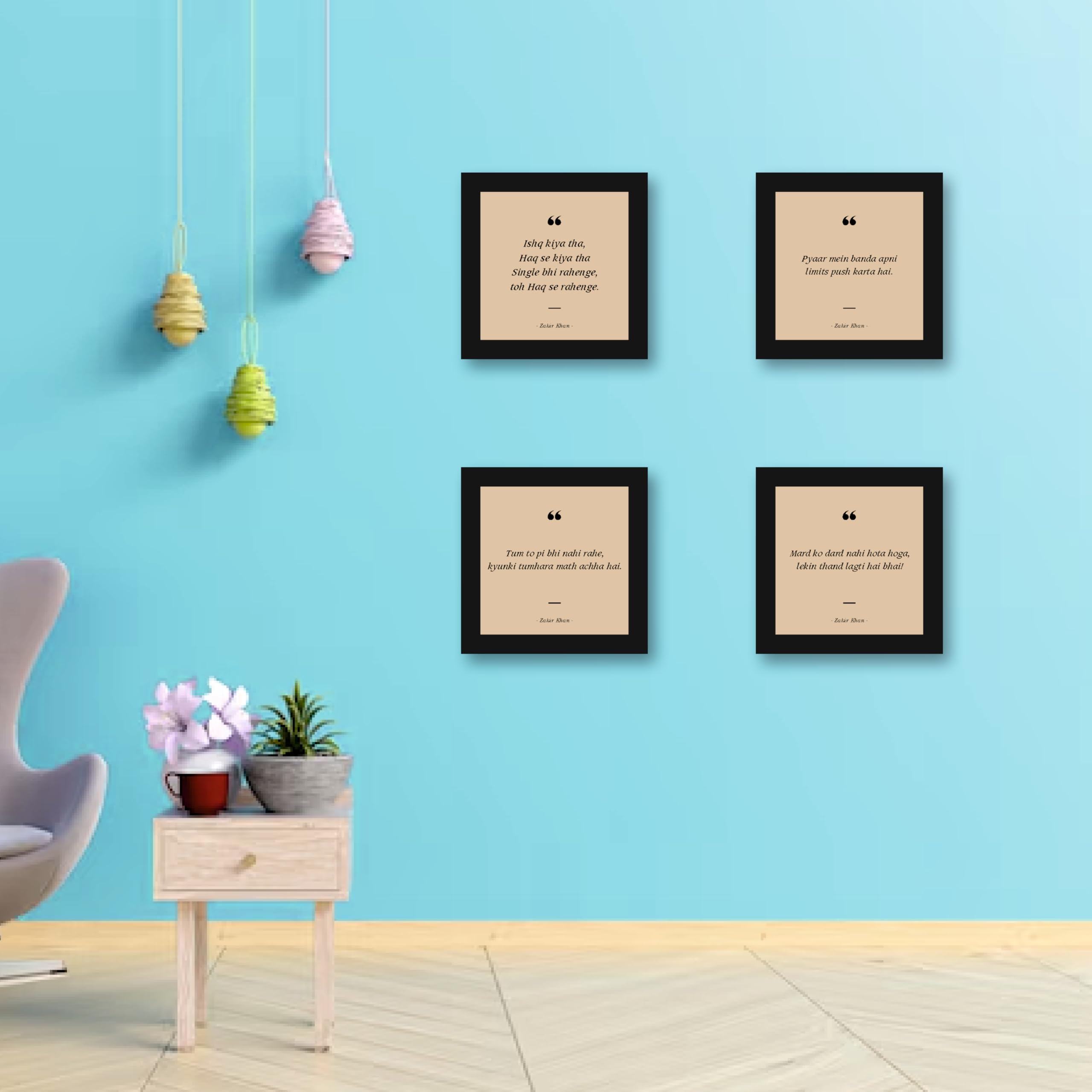Comic Relief: Zakir Khan Signature Quotes - 12x12 Inch Set of 4…