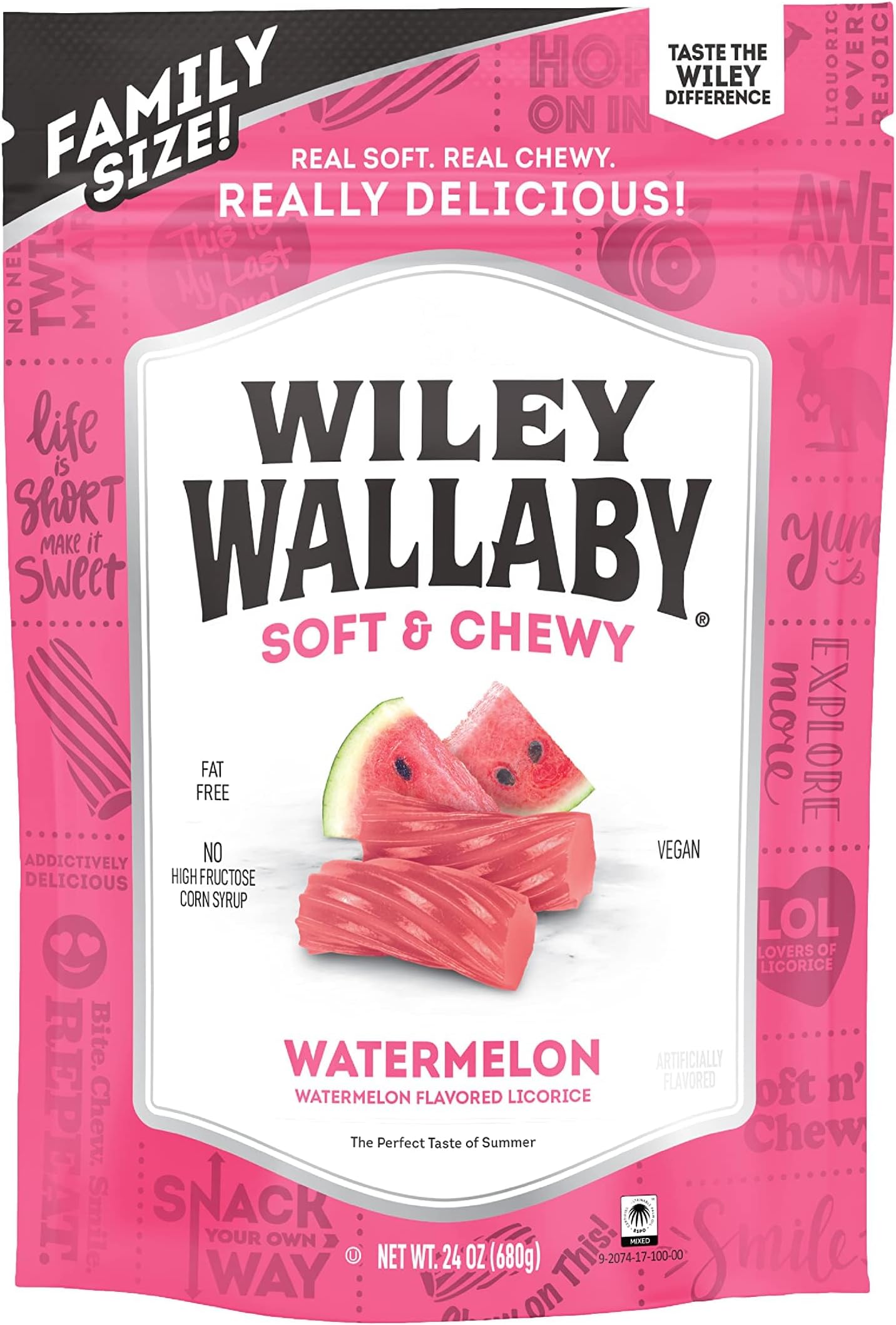 Wiley Wallaby Licorice 24 Ounce Classic Gourmet Soft & Chewy Australian Watermelon Licorice Candy Twists, 1 Pack
