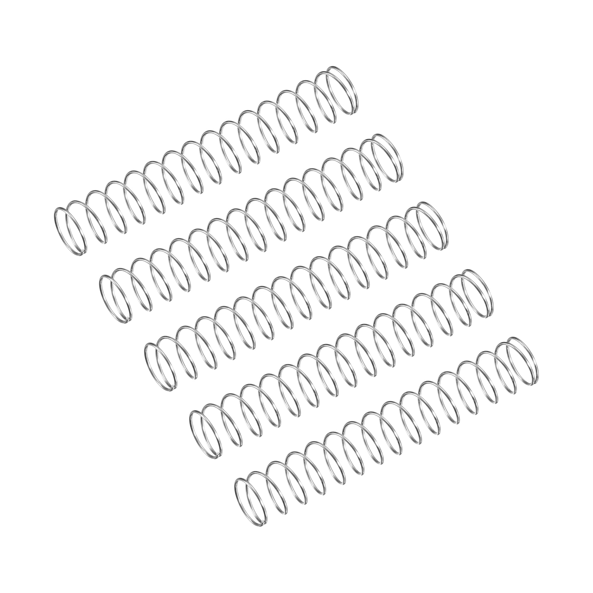 sourcing map Compression Spring, 5Pcs 304 Stainless Steel, 8mm OD, 0.5mm Wire Size, 50mm Free Length, Silver Tone