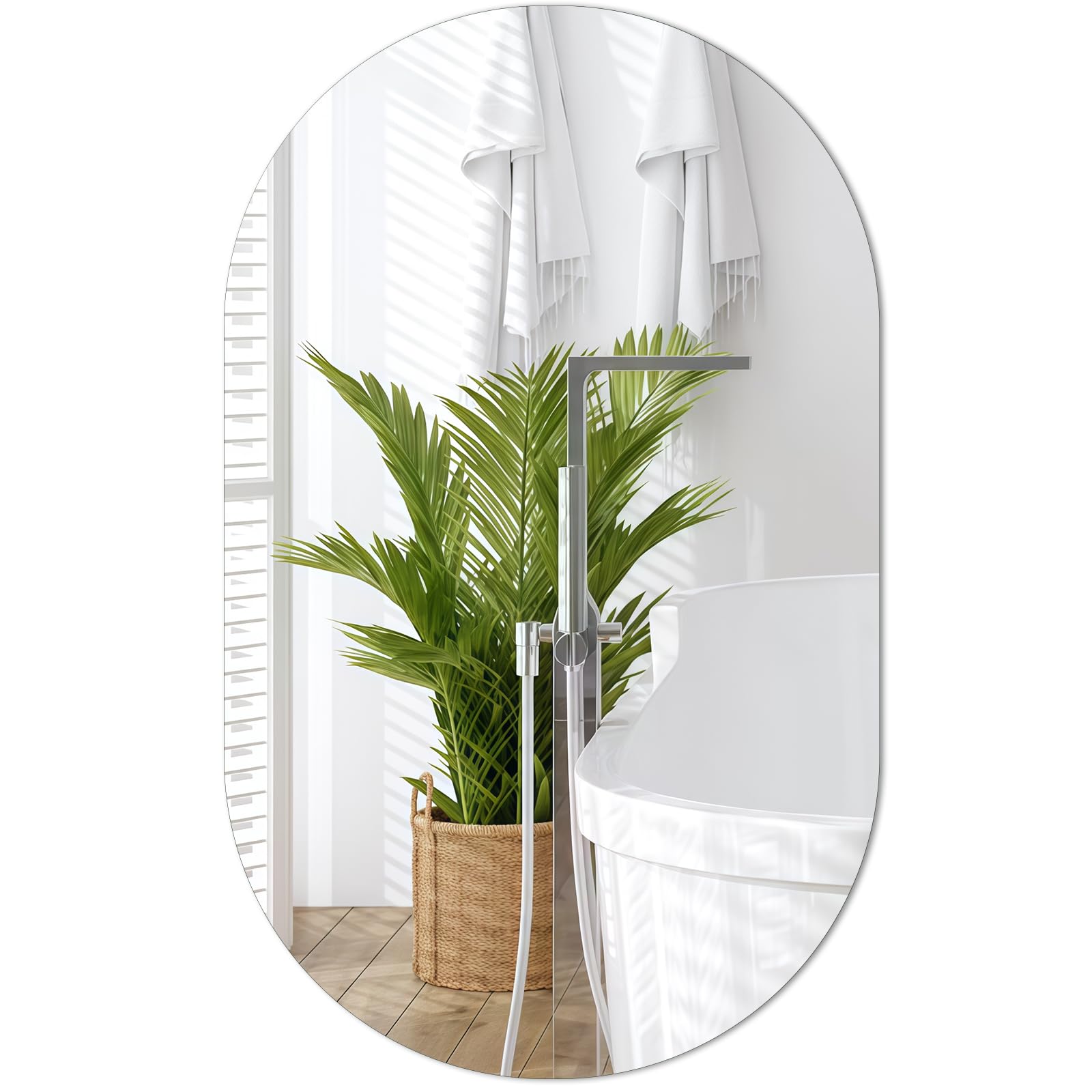 TSKDKIT Oval Wall Mirror 50 x 35 cm Stick On Mirror for Walls, Self Adhesive Frameless HD Glass Mirrors for Bathroom, Hallway, Bedroom