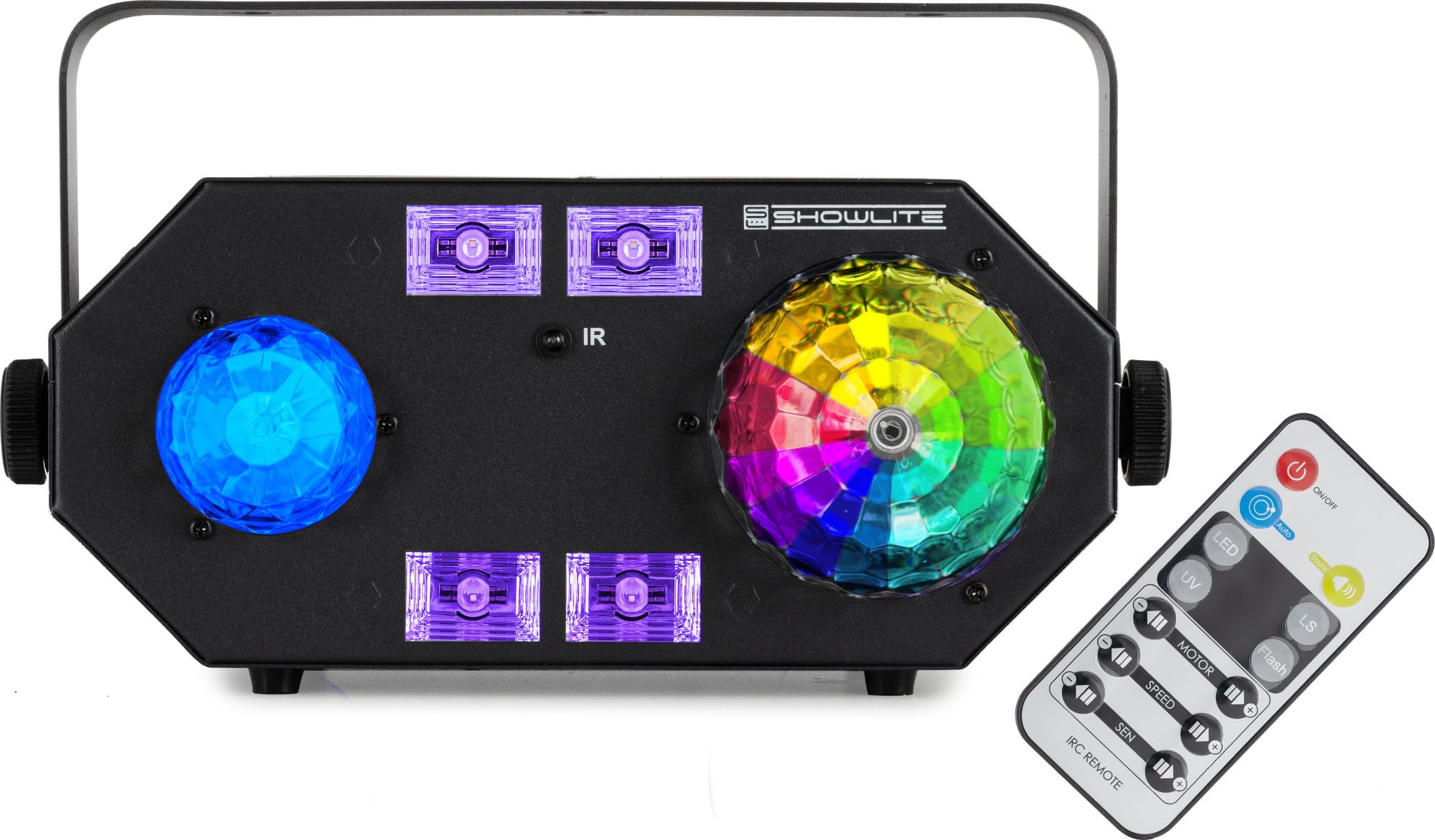 Showlite MEL-4 Multi-Effect-Light, Schwarzlichteffekte durch UV-Licht | Vielseitiges Multi-Effekt-Licht für Beleuchtungs- und Dekorationszwecke, LEDs in den Farben rot, grün, blau, weiß und UV