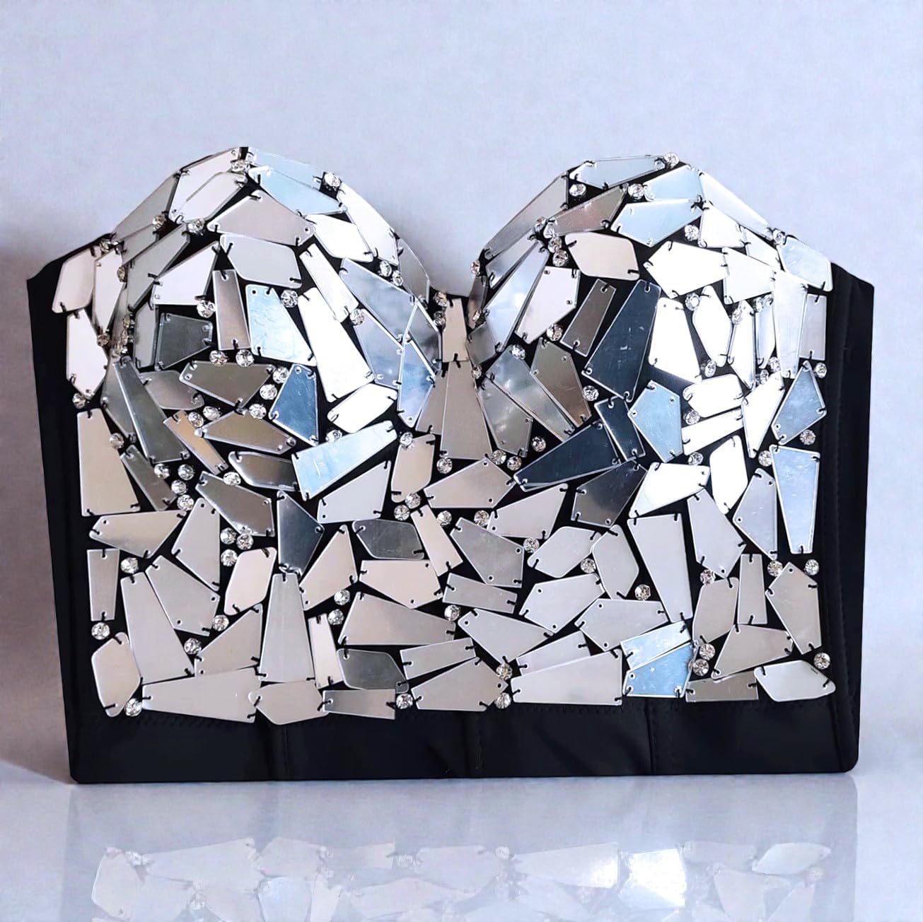 Women's Sexy Sequin Diamond Bustier Crop Top Push up Club Party Corset Bra Vest