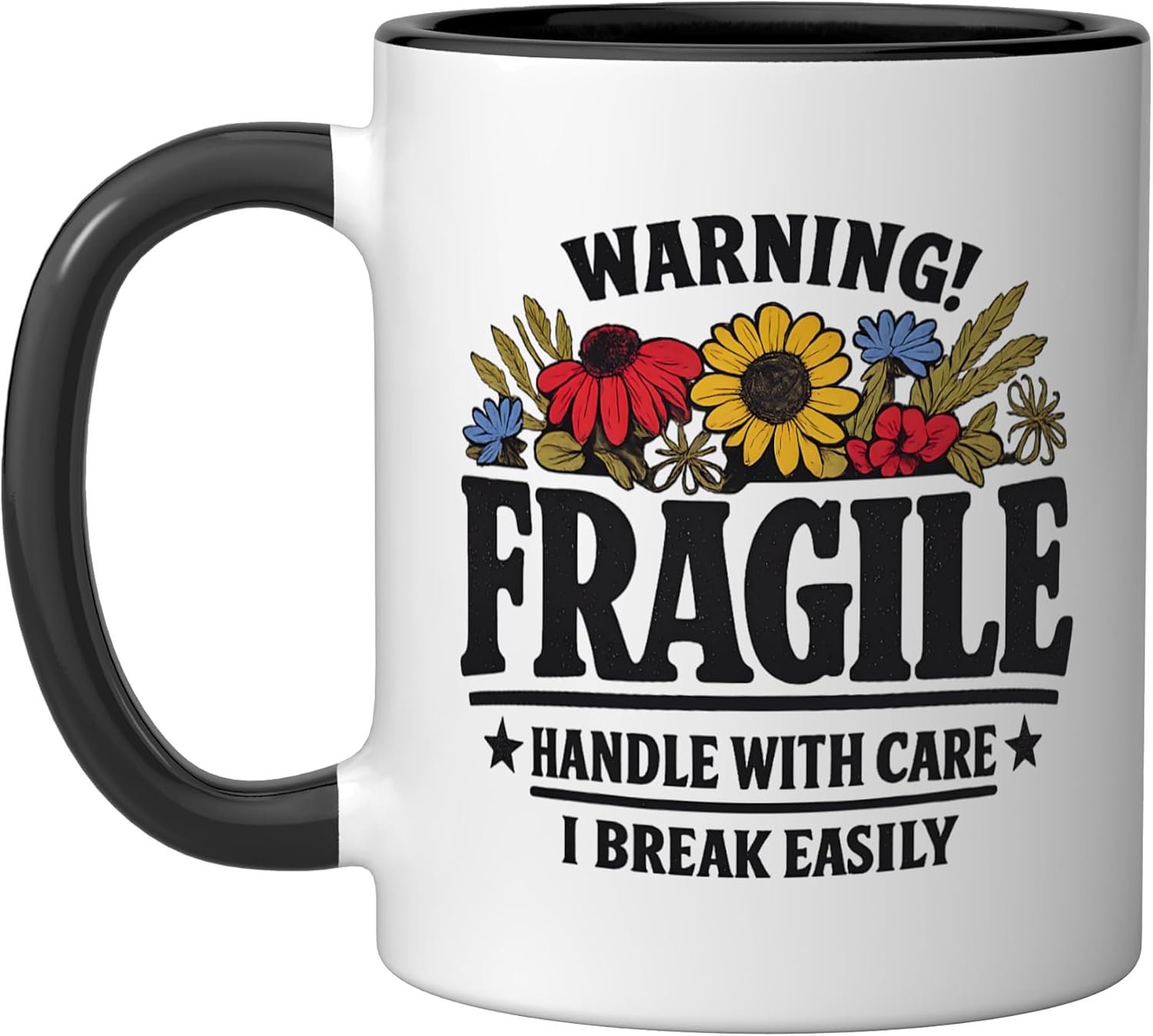 Fragile Handle With Care Cottagecore Boho Wildflowers Ceramic Mug, Pink/White, 15oz image 4