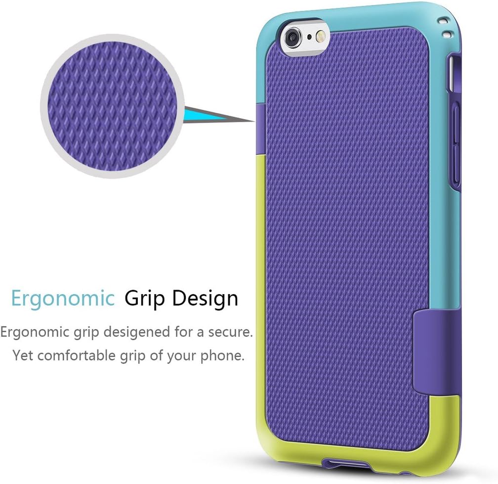 TILL for iPhone 6S Case, (TM) iPhone 6 / 6S (4.7 INCH) [3 Color] Hybrid Best Impact TPU Shockproof Rugged Matte Shell Exact-Fit Dual Protection Silm Back Strips Anti-Slip Cover Case [Yellow/Blue]