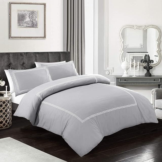 AR ware Grey Duvet Cover Double Set  3 piece luxury bratta stitch duvet cover sets with pillowcase  breathable microfiber quilt cover