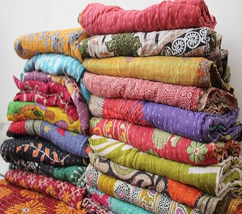 Mix Lot Venta entera Tribal Kantha Quilts Vintage Algodón Bed Cover Throw Old Assorted Parches Made Rally Multicolor (2 fotos)