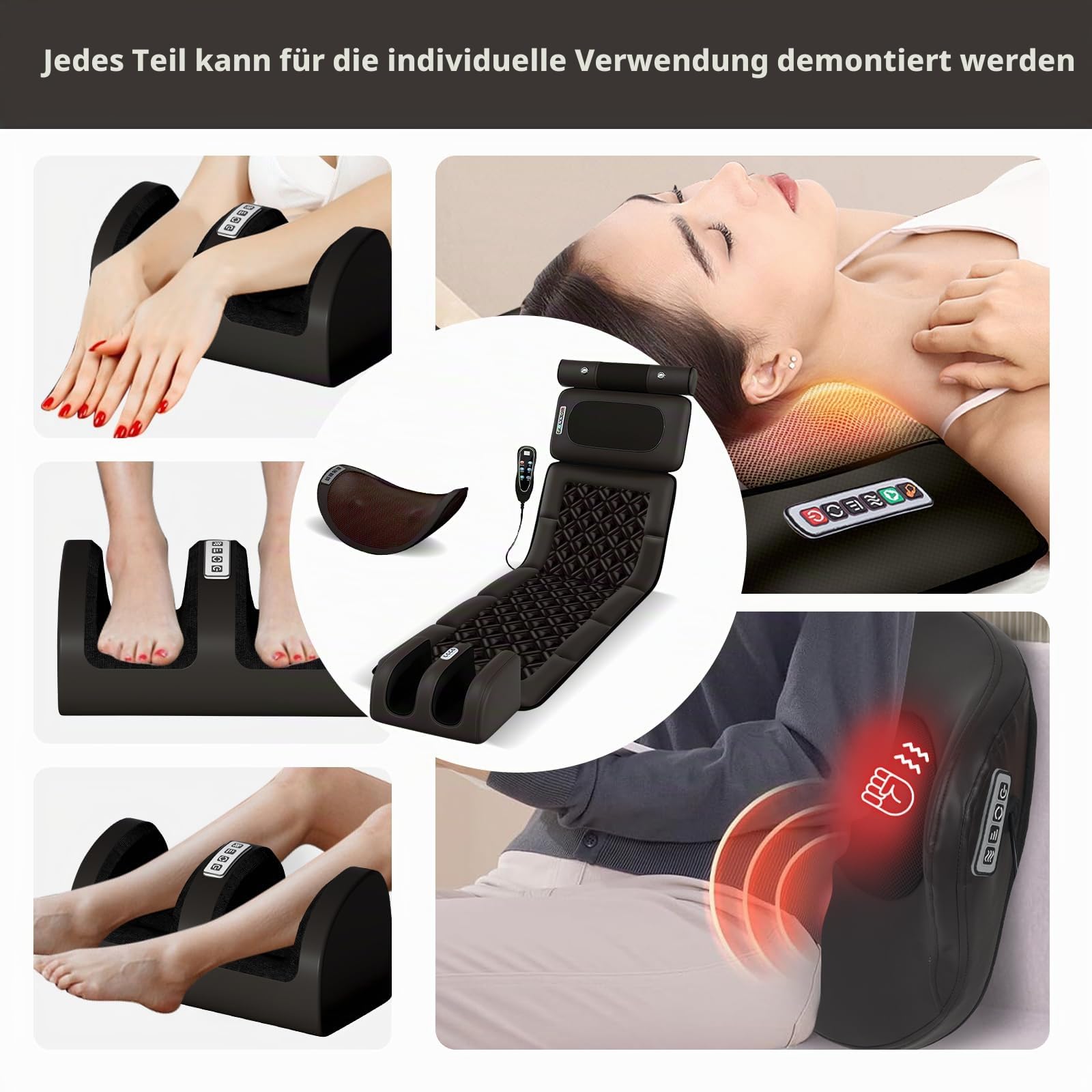 Elektrische Massagematte mit 8 Vibrationsmotoren, Nacken-, Schulter- und Rückenmassage, Taille, Fußsohlen- und Wadenmassage, kann einzeln abgenommen und verwendet werden.