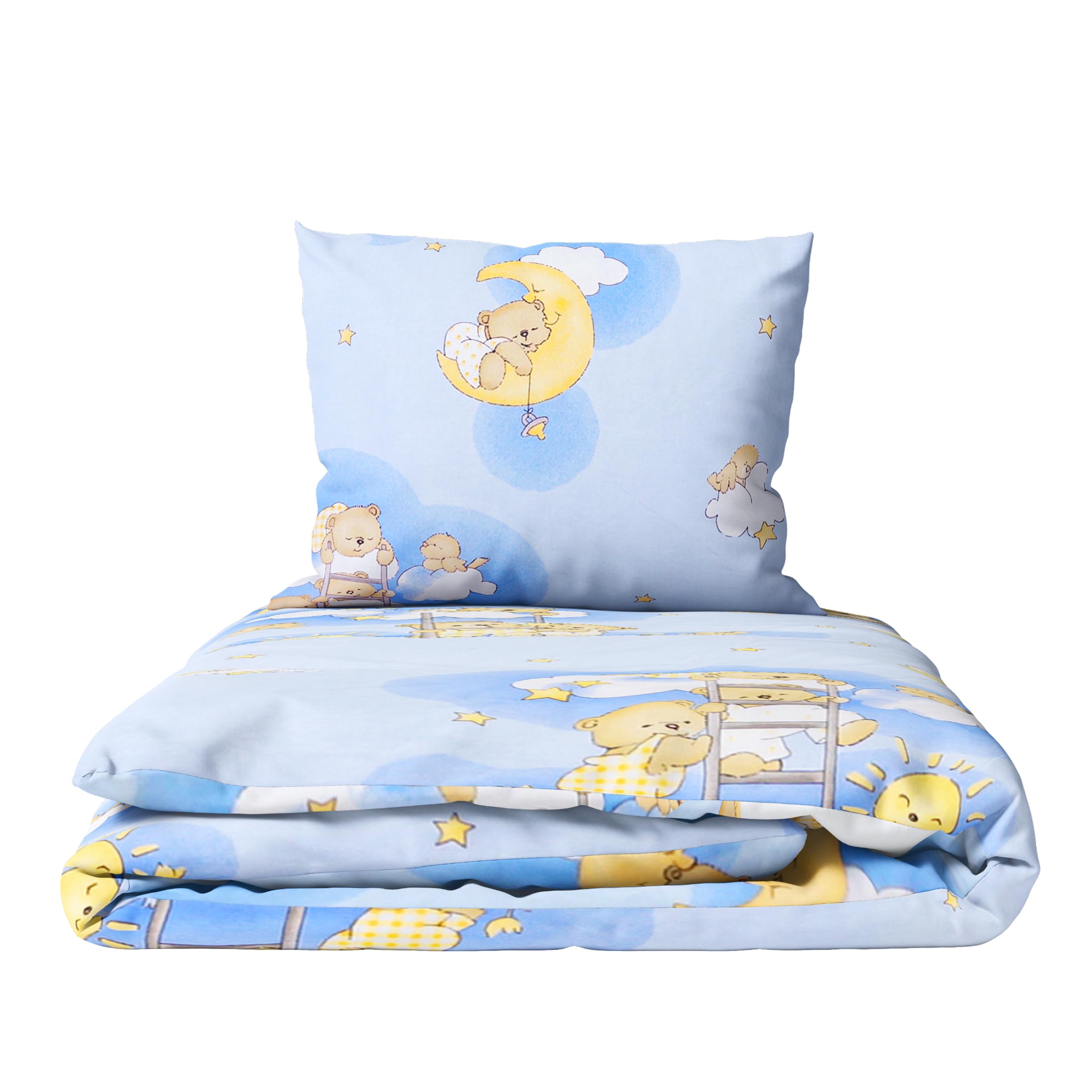 Baby Comfort 2-Piece Toddler Duvet & Pillow Set - 100x75 cm - 100% Cotton Breathable Fabric - Machine Washable Quilted Bedding for Cot Bed 12M+ (Ladders Blue)