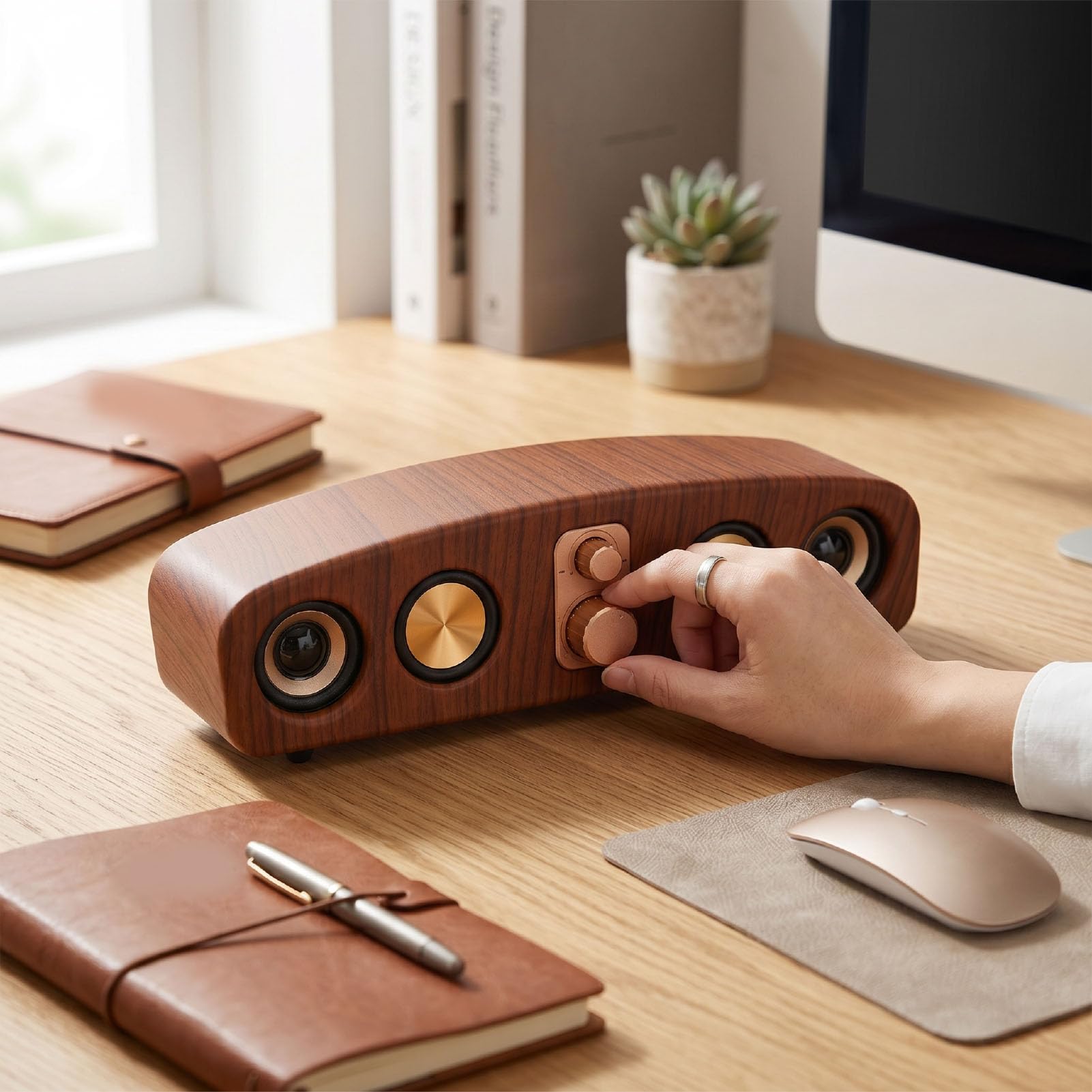 Haut-Parleur BT Rétro avec Grand Bouton de Commande, Son Fort de
