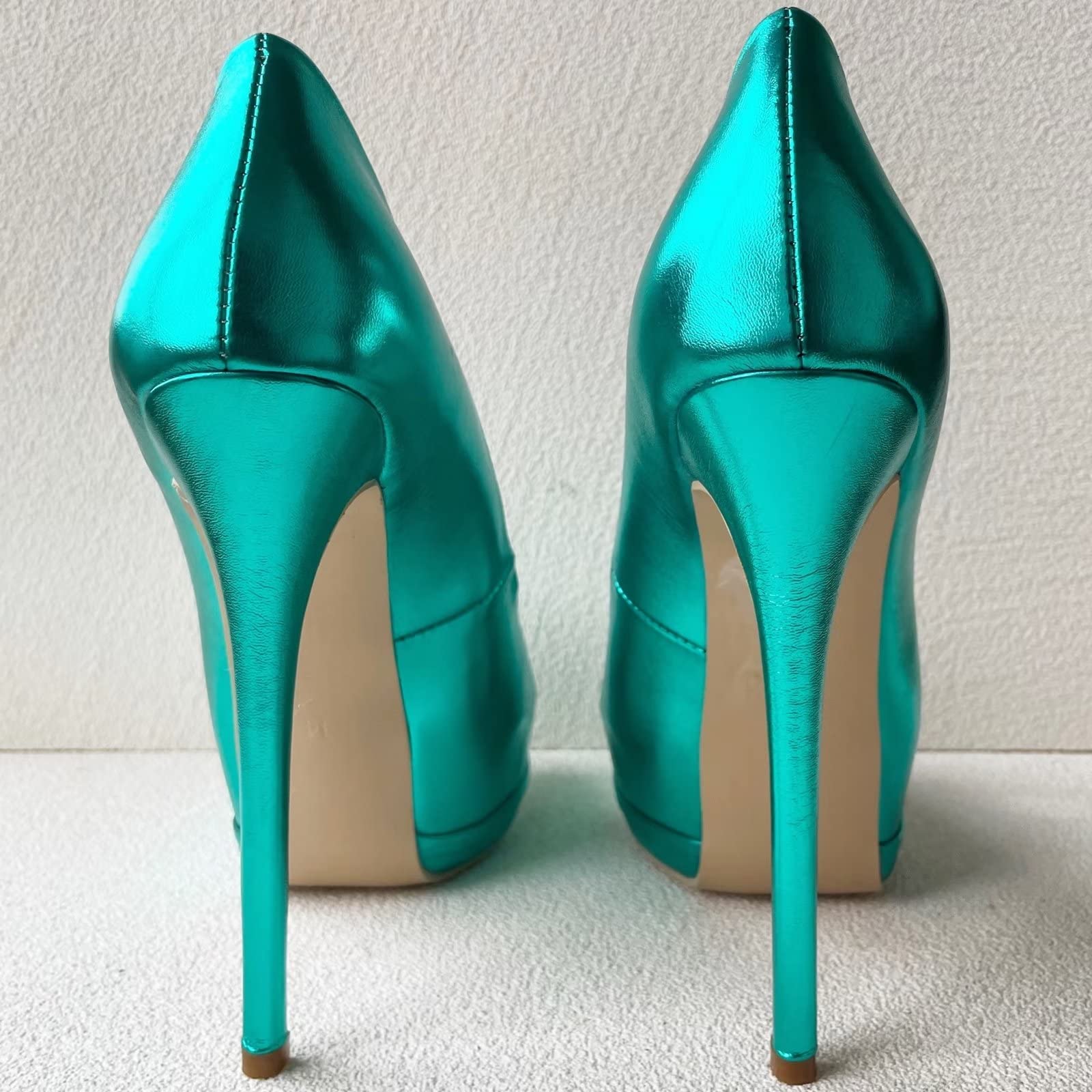 Frankie Hsu Sexy Stiletto Doppia Piattaforma tacco alto, classico blu verde foglia di tè sandalo moda tacco alto, grandi dimensioni designer Peep Toe Spike scarpe per donne uomini, Verde, 39 EU