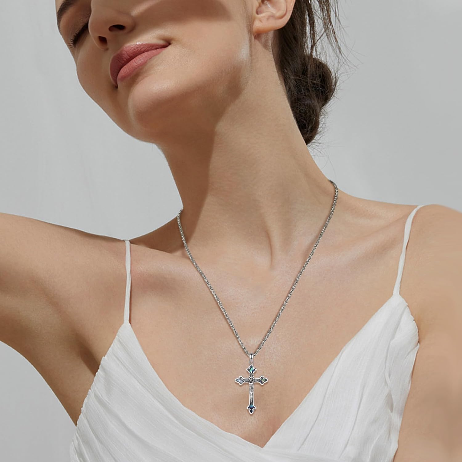 AEONSLOVE 925 Sterling Silver Jesus Crucifix/Orthodox Cross/Celtic Cross/Crown of Thorns Nail Cross Pendant Necklace Religious Gifts for Men Women