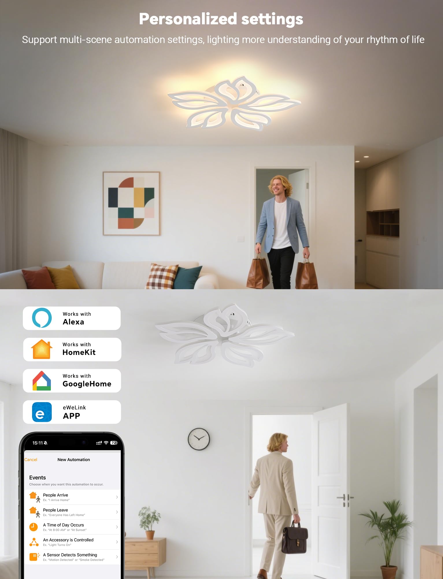BAYHT - Lámpara de techo LED, 65 W, compatible con Matter, HomeKit, Alexa, Google e IFTTT, lámpara de techo inteligente moderna para salón, dormitorio, comedor