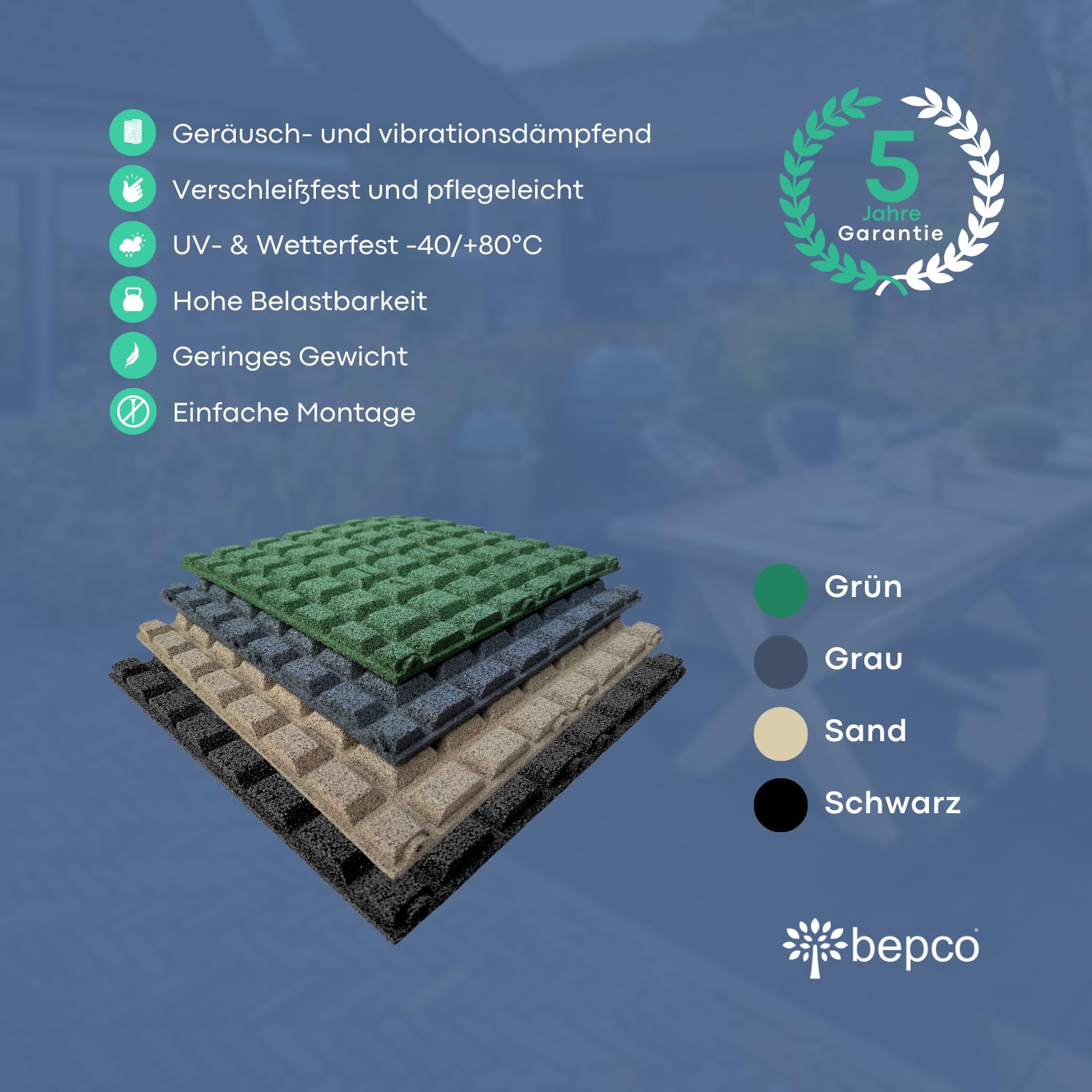 bepco Set di 4 tappetini in gomma, ammortizzanti e antiscivolo, con 16 perni di collegamento, in gomma riciclata, per viali/terrazze/giochi e impianti sportivi (grigio, 50 x 50 x 2,5 cm)
