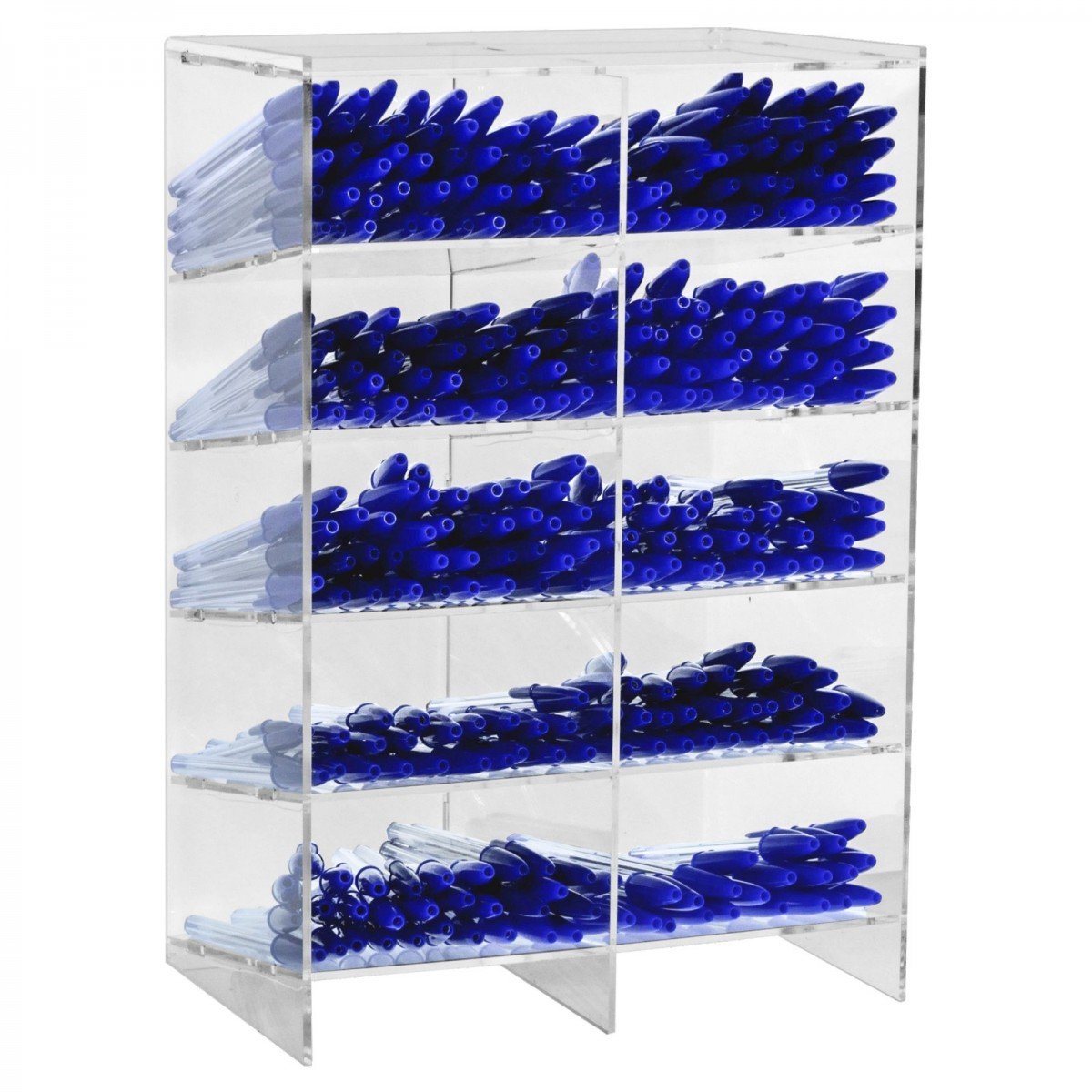 Porta penne da banco in plexiglass trasparente a 10 scomparti - Misure: 23 x 16 x H35 cm