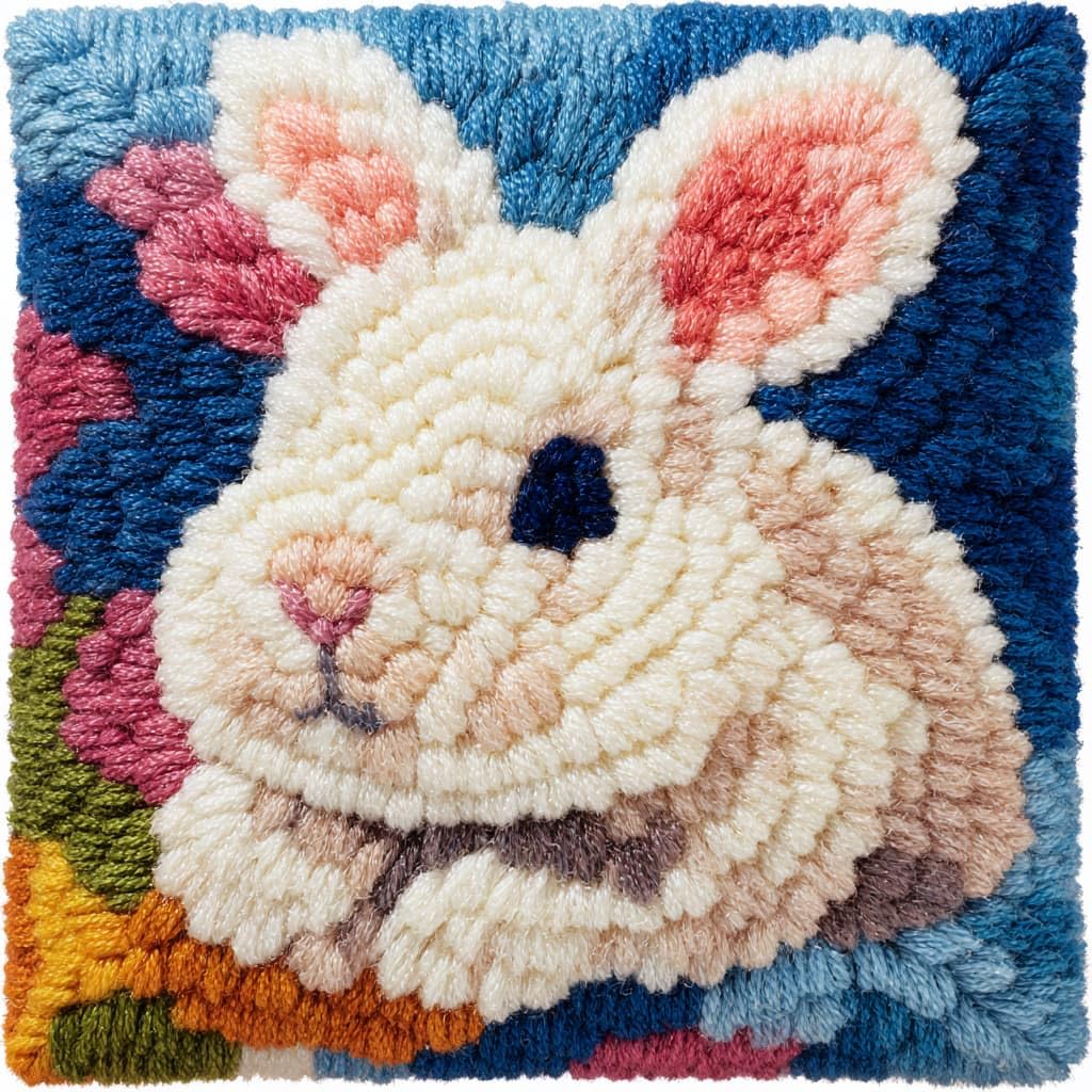 Taxpy Latch Hook Kits, Animal Rabbit DIY Pillowcase Hook and Latch Kit, Needlework Cushion Cover Hand Craft Crochet Sofa Decoration 43x43cm