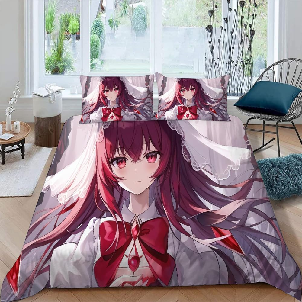 Childrens Single Duvet Cover Japanese Manga 3D Bedding Set Anime Girl Bedding Set with 2 Pillowcases for Kids Boys Girls Teens Soft Microfiber Quilt Cover with Zipper Closure