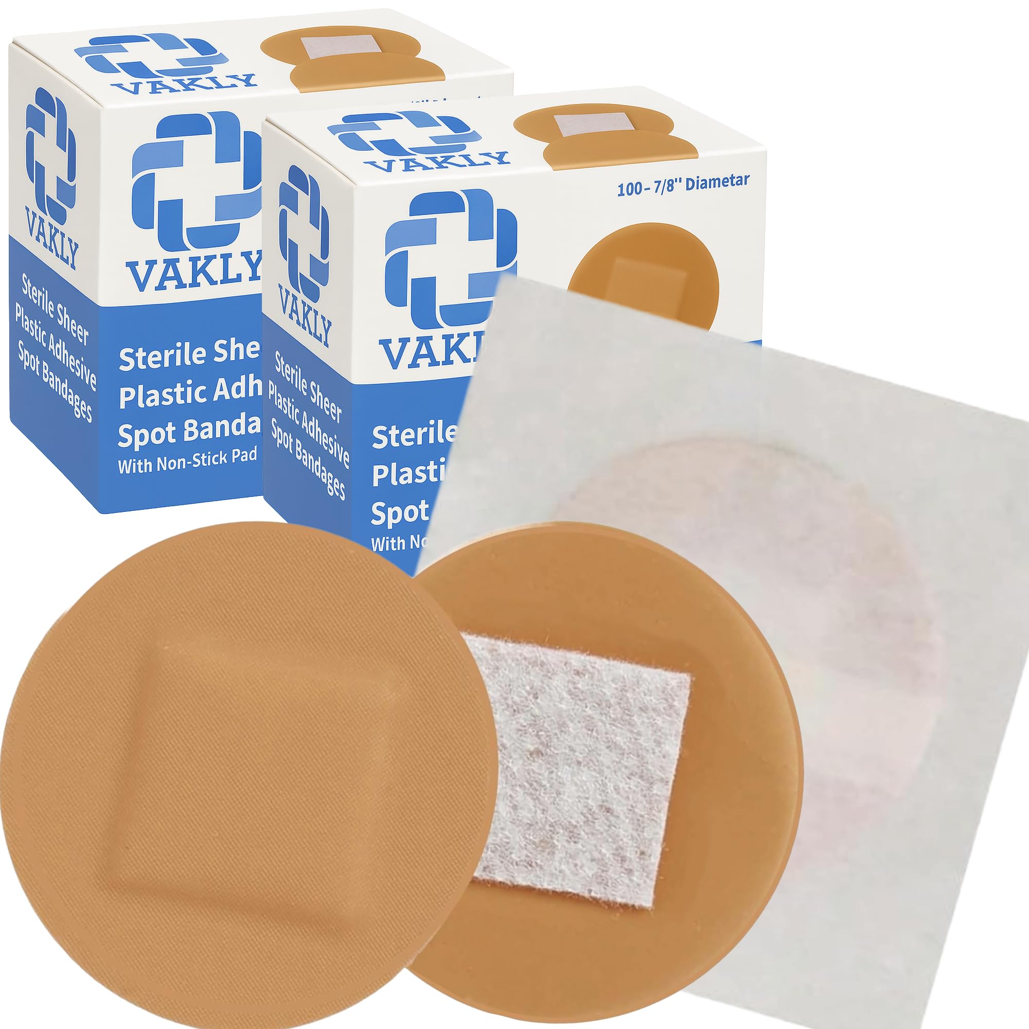 VaklyPlastic Adhesive Round Circle Spot Bandages 200 Sheer Dot Bandage with Non-Stick Pad – Sterile 7/8" for Small Wounds, Pimples, Vaccination, Blisters on Face, Hands & Arms - Packaging May Vary[Amazon-developed Certification] Compact by Design