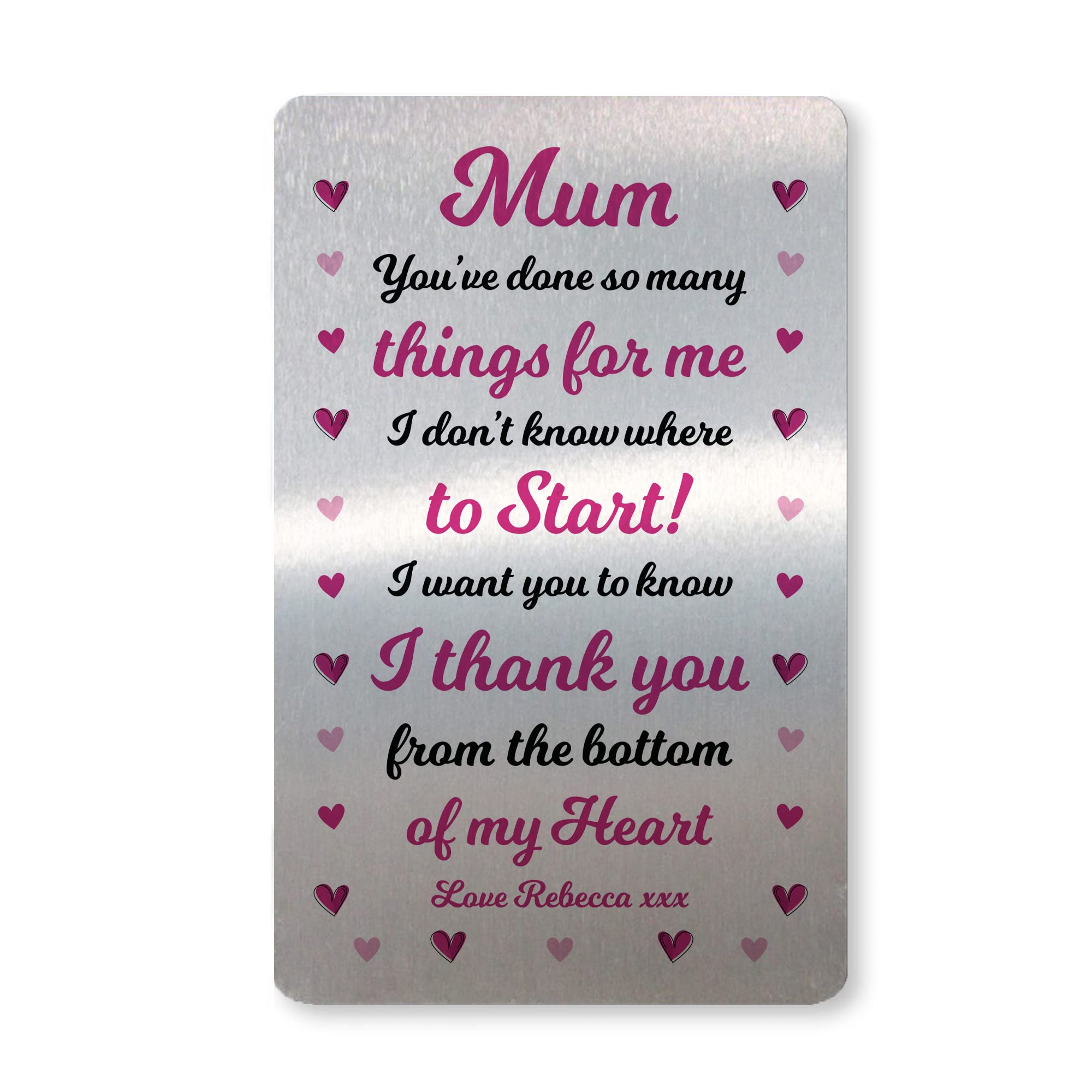 Mum Gift For Birthday Mothers Day Metal Card Personalised Thank You Gift For Mum