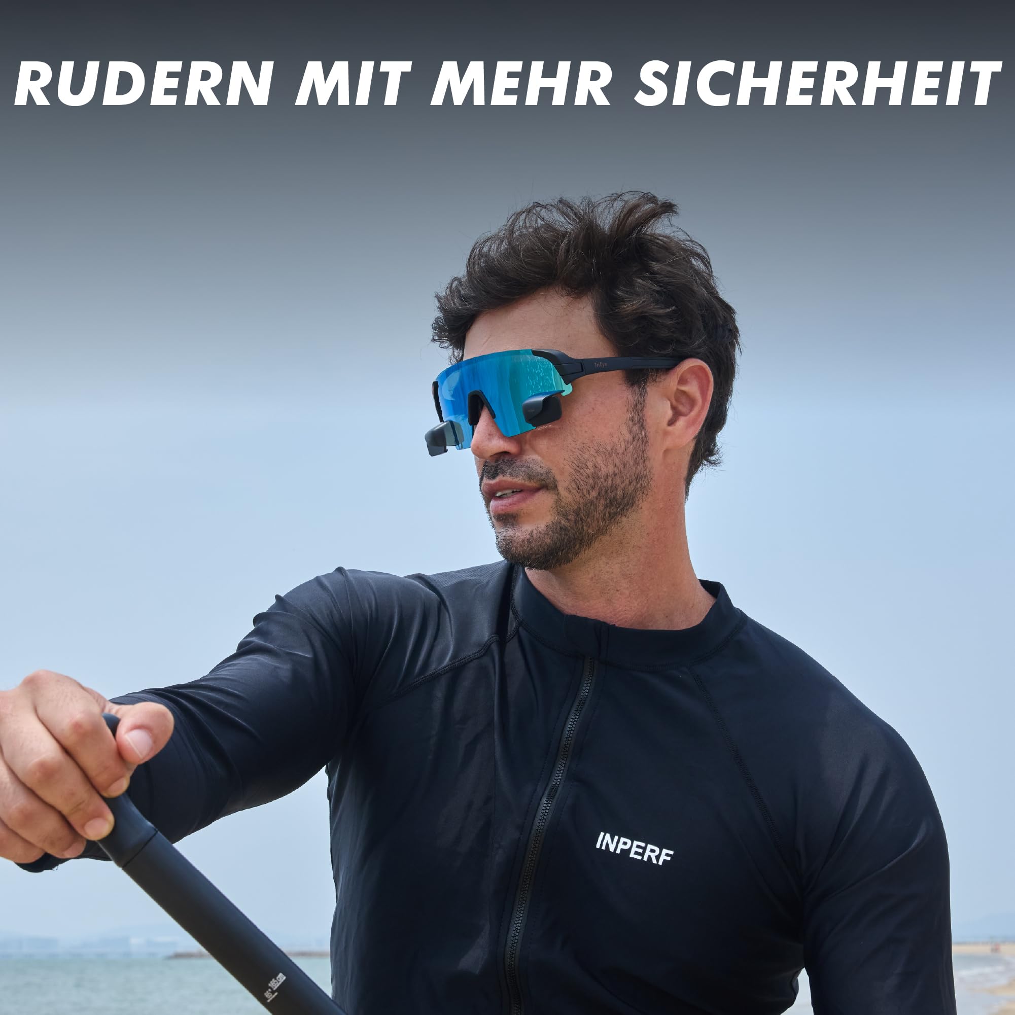 TriEye View Sport Sonnenbrille Herren Damen – Fahrradbrille polarisiert mit Dual-Lens Rückspiegel, UV400 Schutz, Leichtgewicht TR90 Rahmen, kratzfeste Gläser fürs Rudern & Radfahren