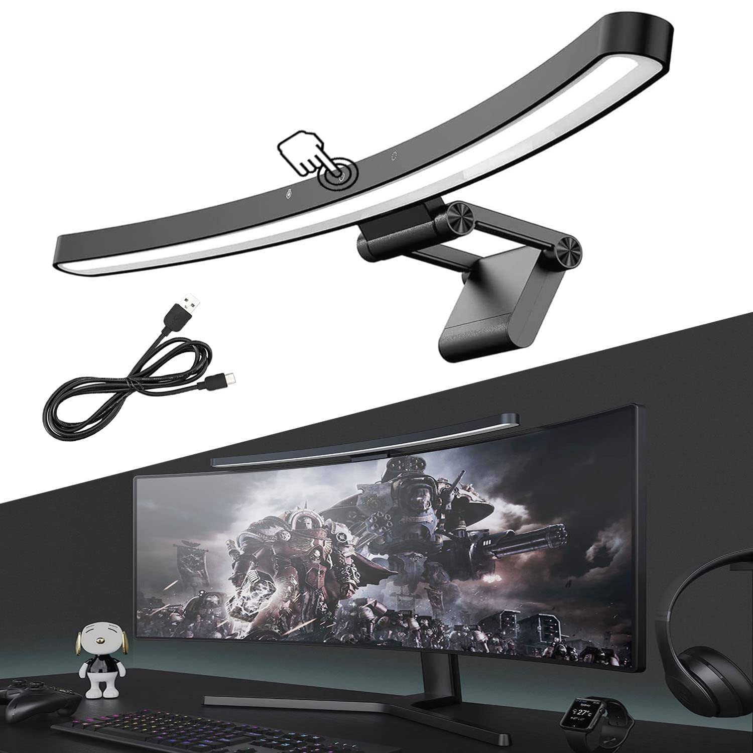 TINLOK LED Car Ambient Light, USB Powered, Multi-Color Touch Control, Portable Night Light for Bedroom, Camping, Holiday Decor (Amber)