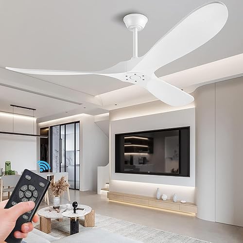 Miniatura 1 de EOPETY Ventilador de techo de madera de 60 pulgadas sin luz, ventilador de techo de perfil bajo con control remoto para interiores y exteriores con