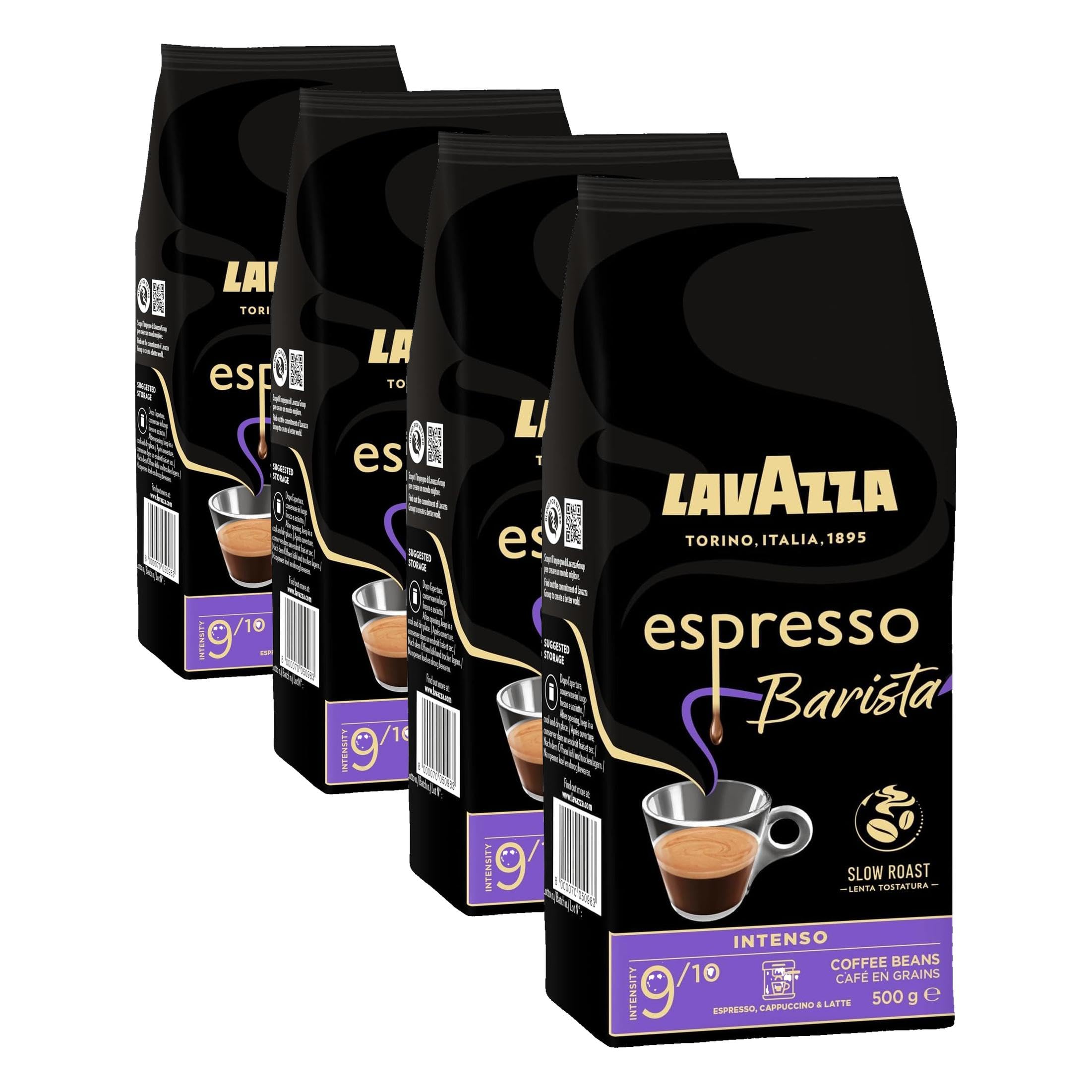 Lavazza, Espresso Barista Intenso, Café en Grano Natural Tostado, Ideal para Máquina de Café Espresso o Superautomática, con Notas Aromáticas de Cacao y Madera, Intensidad 9/10, Tueste Medio, 500 g