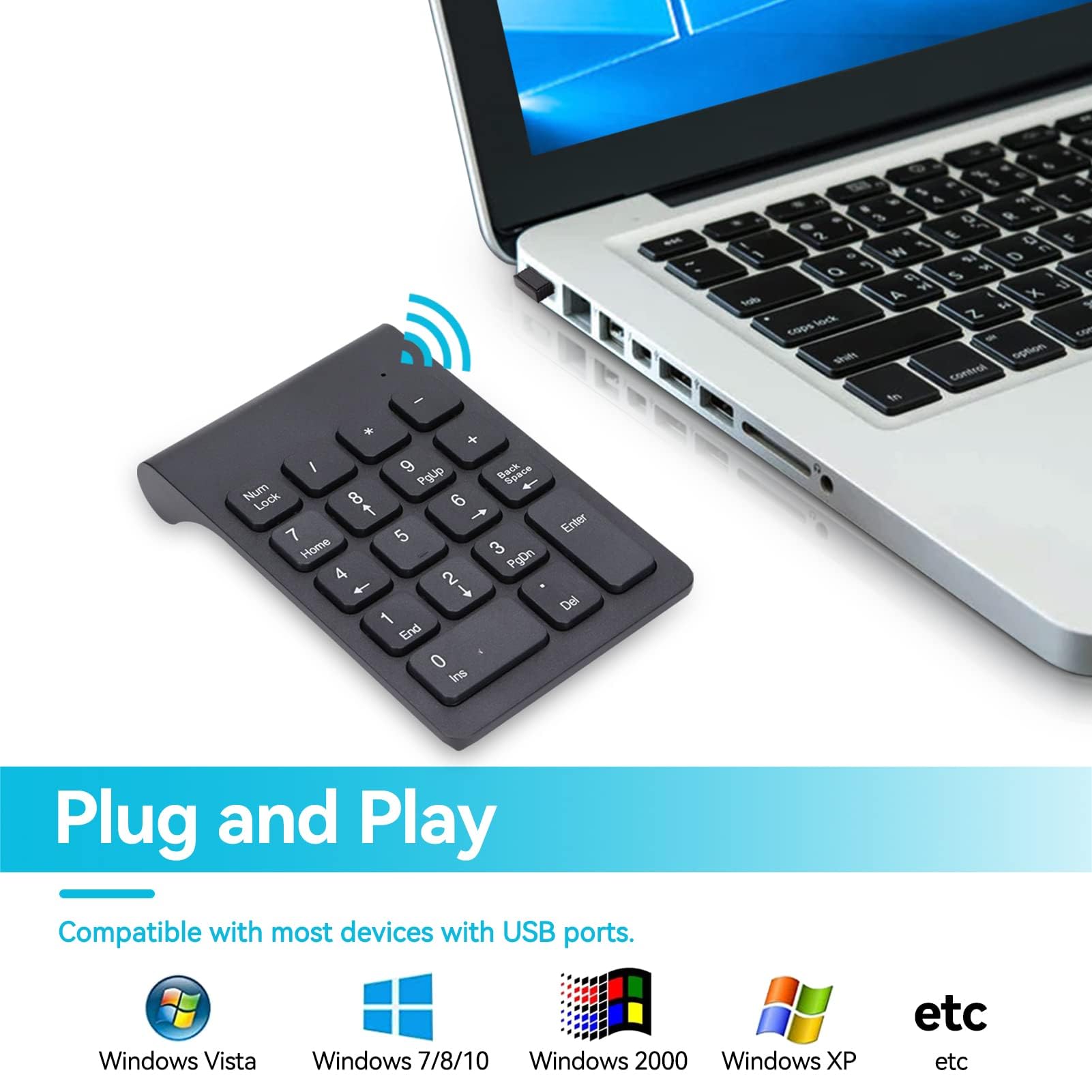 Agatige Combo Clavier Numérique Et Souris sans Film, 2,4 GHz 18 Touches Clavier Mini USB Pavé Numérique Plug and Play Souris Pavé pour Ordinateur Portable, PC, Bureau