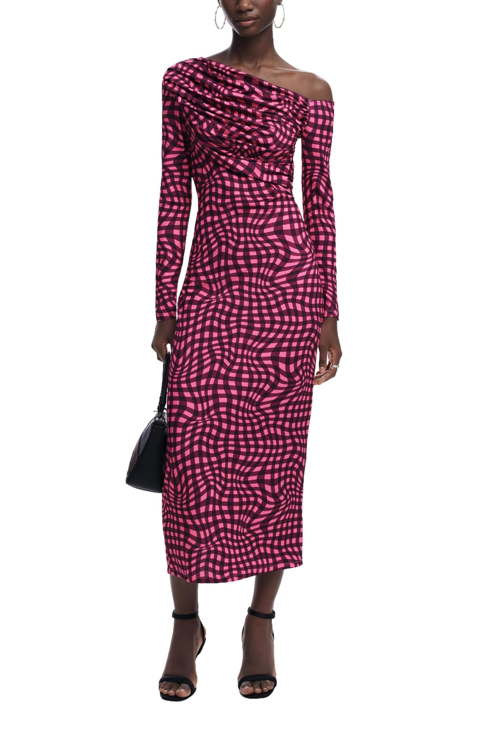Desigual Damen Rot Kleid Mit Psychedelischen Karos, Polyester, L