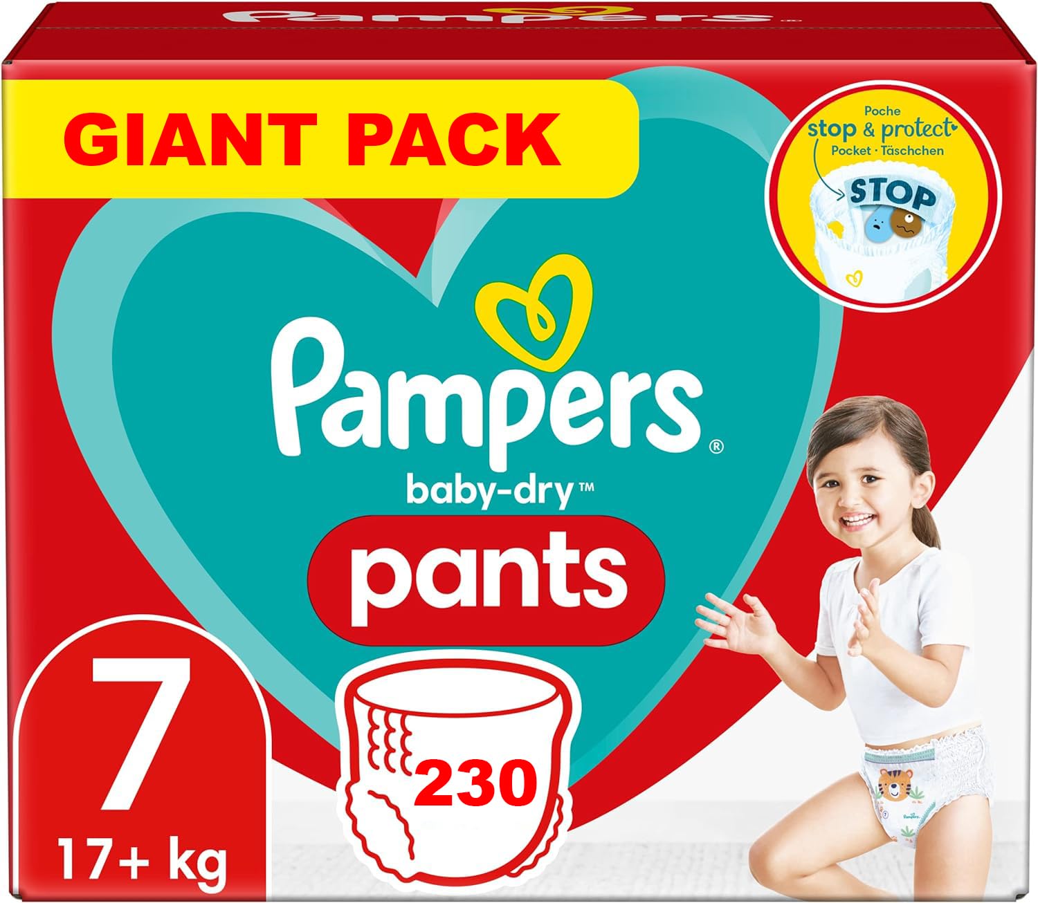 PAMPERS Hose Größe 7 Baby Dry Windeln 230 Windeln (+ 17 kg)