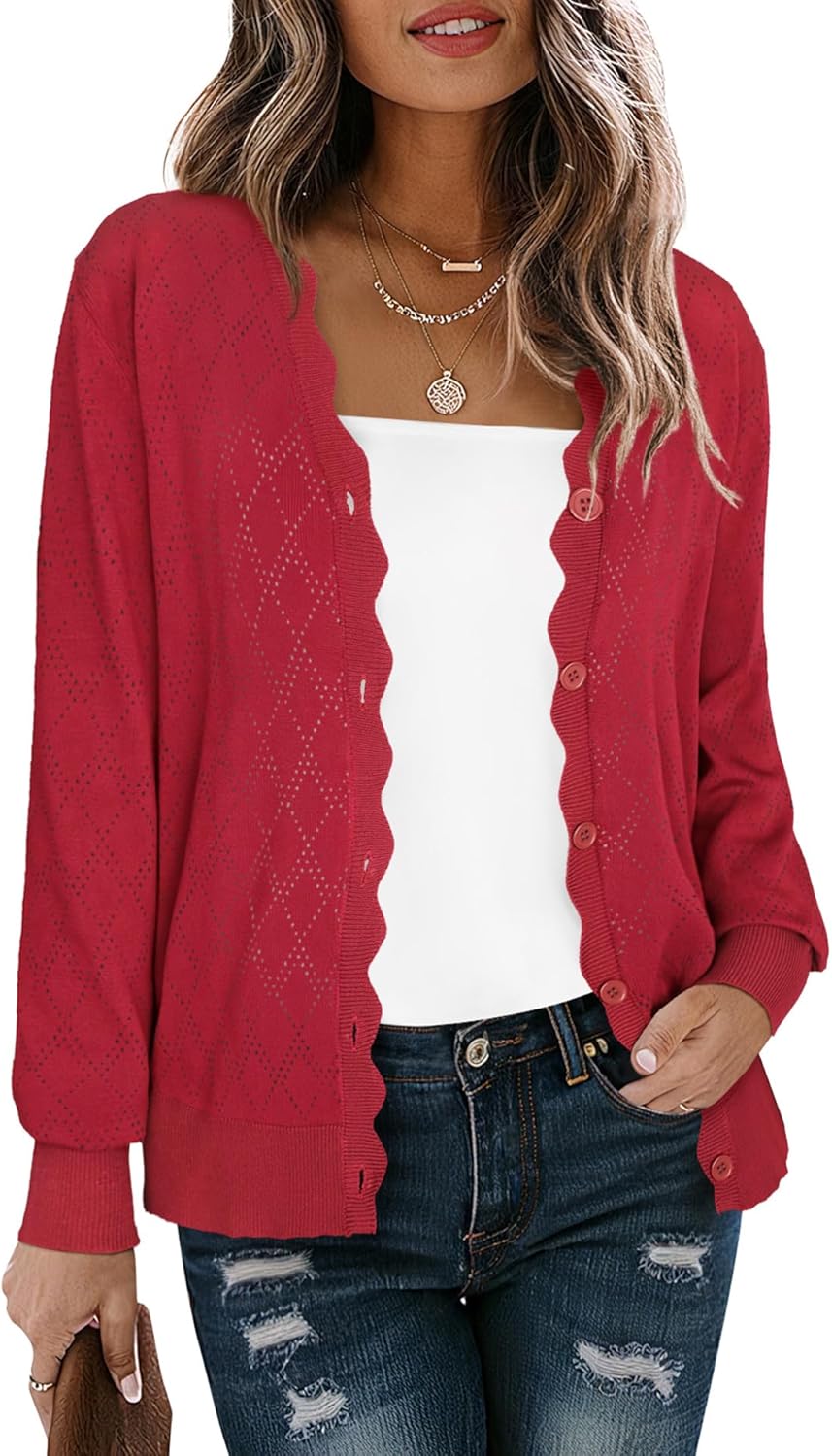 LILBETTER Women's Button Down Cardigan Long Sleeve Casual V-Neck Soft Knit Lightweight Cardigans Sweater