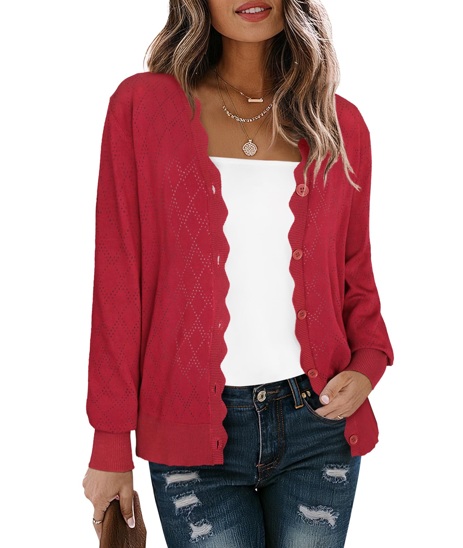 LILBETTER Women's Button Down Cardigan Lightweight Knit Sweater