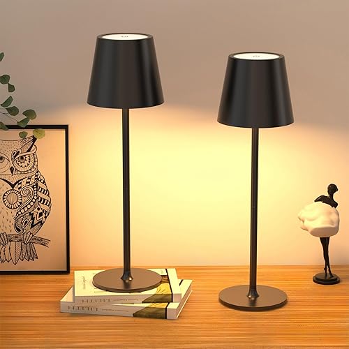 Miniatura 9 de JACKYLED Lámparas de mesa inalámbricas recargables, 3 alturas ajustables, funciona con batería de 5000 mAh, 3 colores de atenuación suave, lámpara