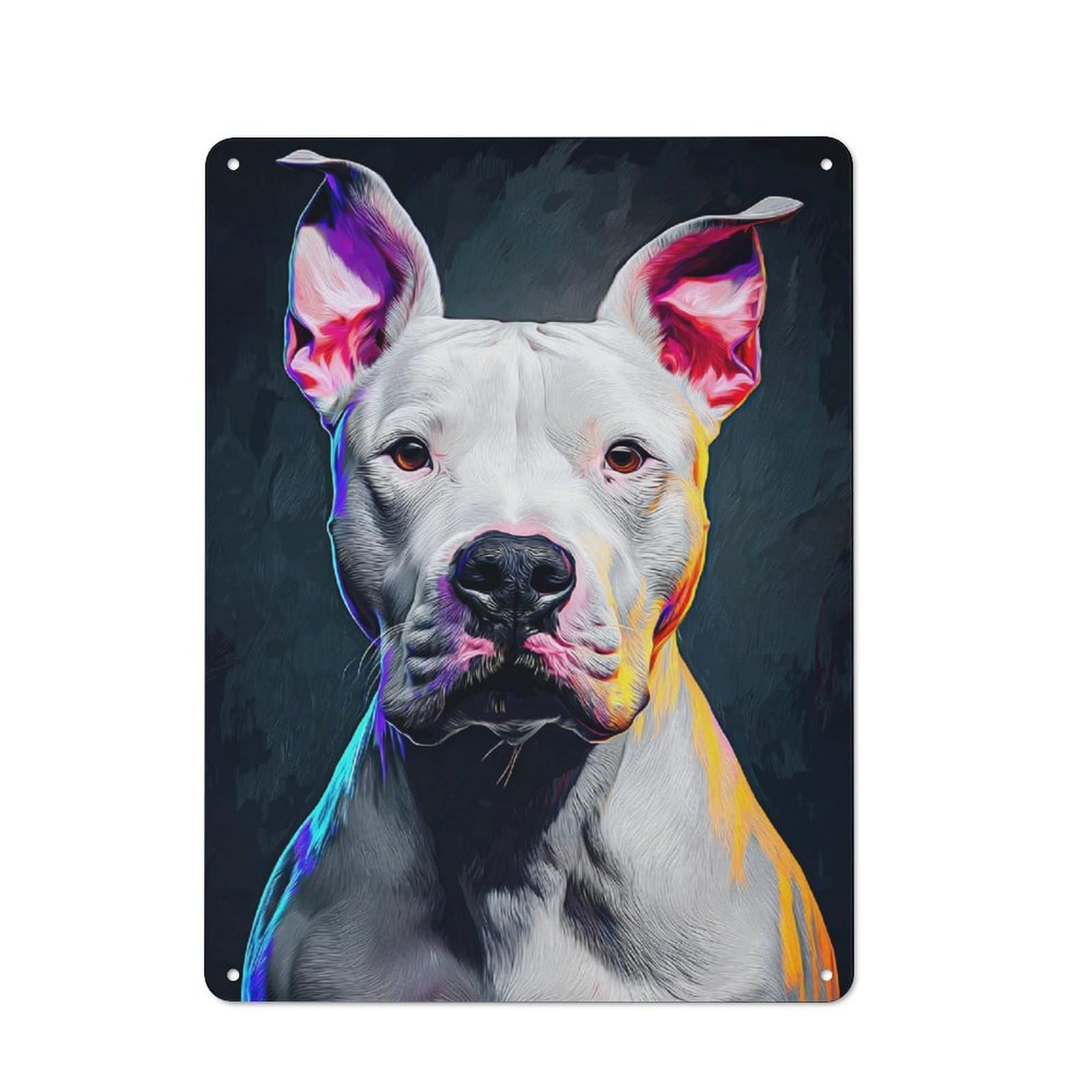Vibrant Neon Dog Portrait Rustic Tin Sign 40x30cm, Vintage Porch Wall Decor for Conservatory, Home Bar Or Utility Room
