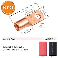 Vista 519 de SELTERM - 2 terminales de anillo resistentes para cable de batería, calibre 4 AWG, pernos de 3/8 pulgadas, terminales de calibre 4, ojales de cobre