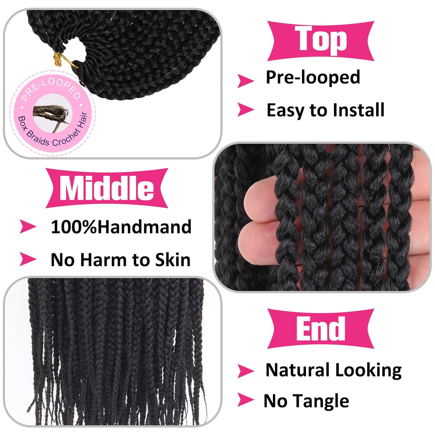 Unionbeauty 36 Inch Box Braids Crochet Hair 8 Packs Pre-looped Goddess Box Braids Synthetic Hair Extension for Woman 1B#